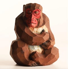 Wooden Sculpture “Fuku Saru” (Lucky Monkey) by Nakanishi Hiroka (中西弘馨)