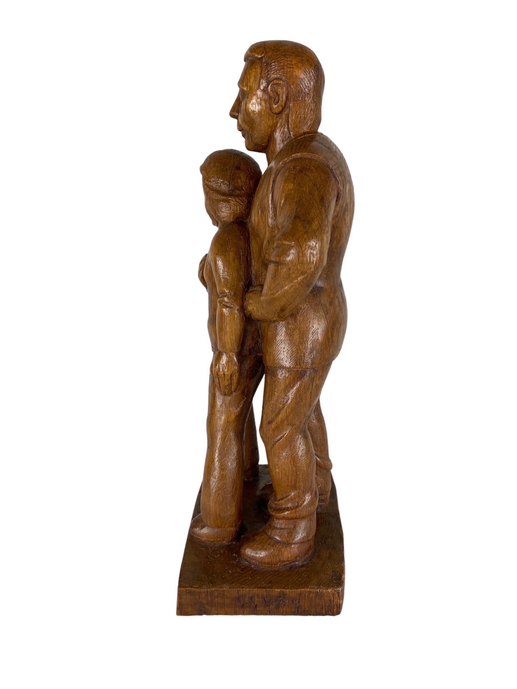 Oak Wooden Sculpture Man and Woman For Sale