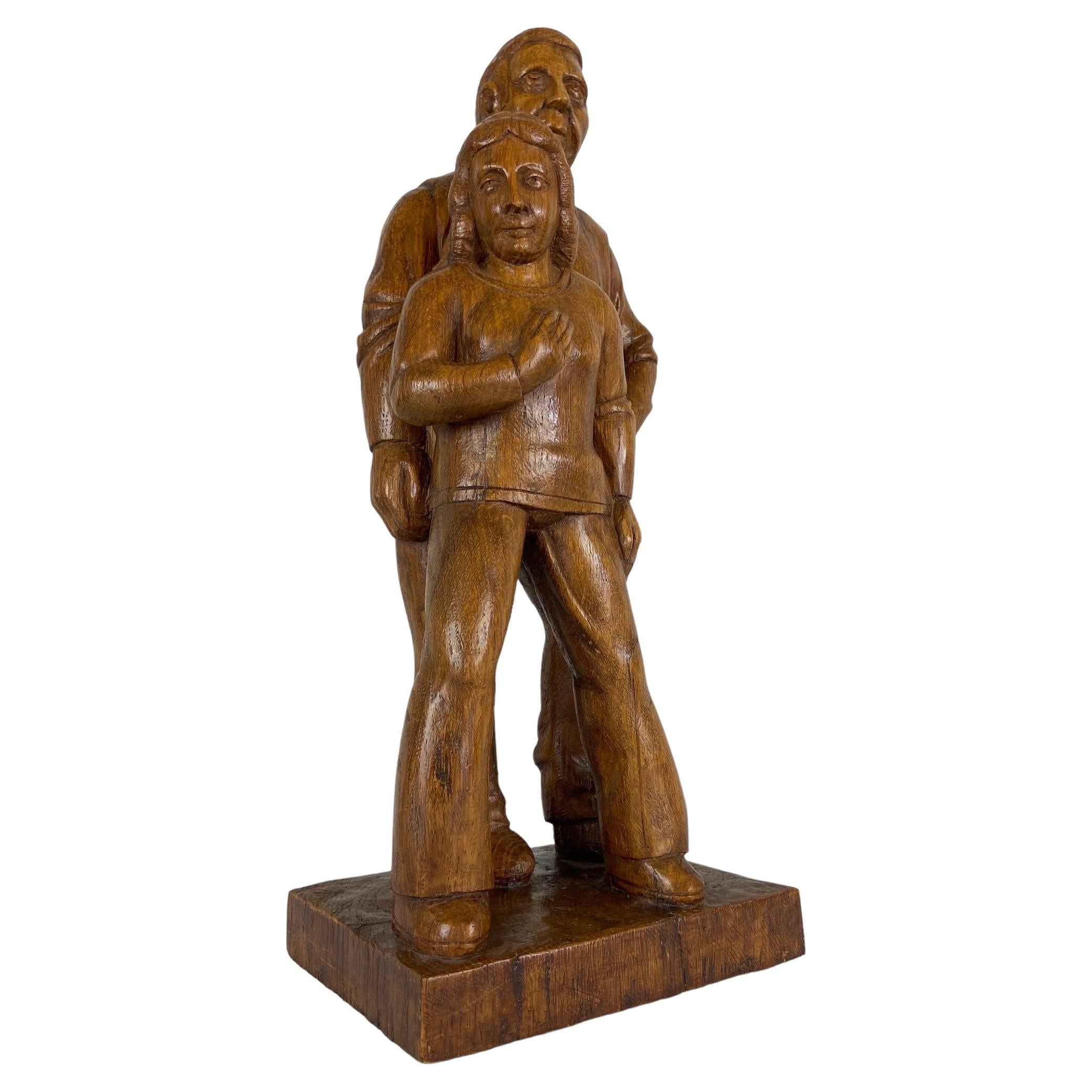 Wooden Sculpture Man and Woman For Sale