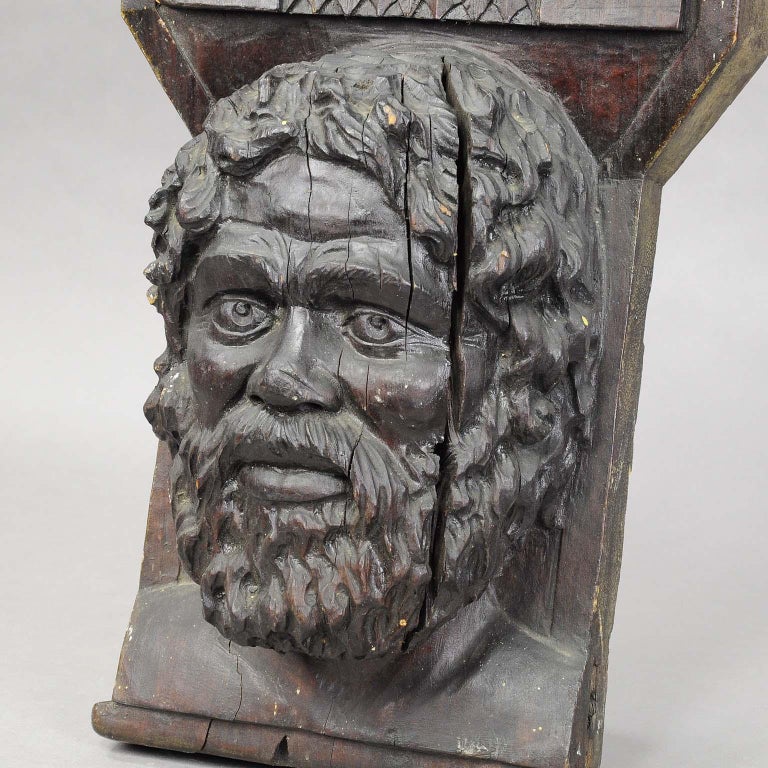 Black Forest Wooden Sculpture of a Masculine Face For Sale
