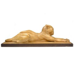 Wooden Sculpture of a Reclining Panther by Noël Ange Martini Art Deco Period