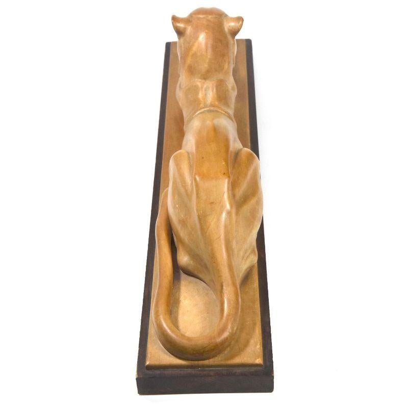Wooden Sculpture of a Reclining Panther by Noël Ange Martini Art Deco Period In Good Condition For Sale In Marseille, FR