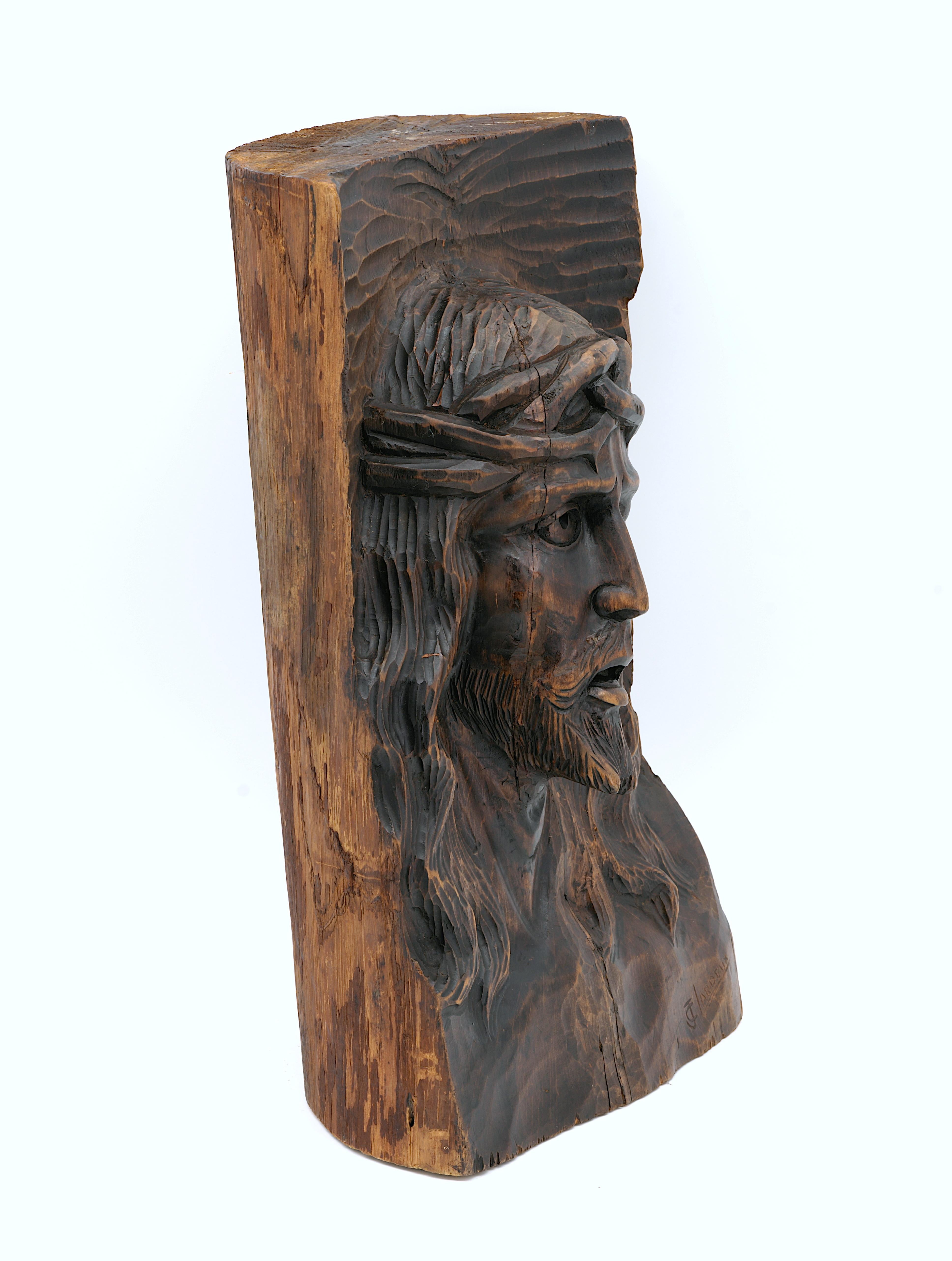 Mid-Century moderno Scultura in legno di Gesù Cristo di Jean-Claude Lardeux Francia anni '60 in vendita