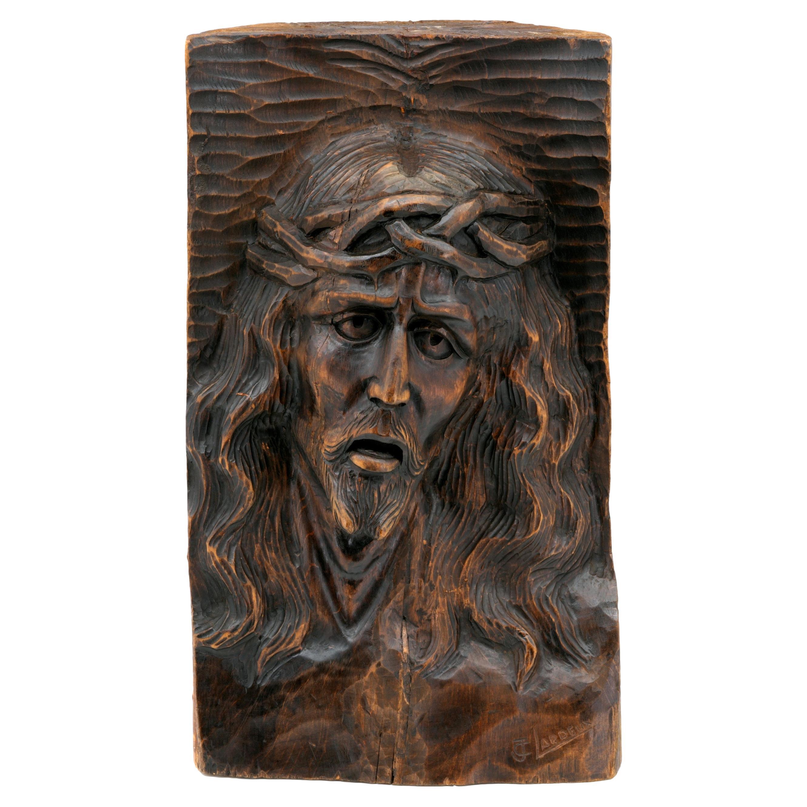 Scultura in legno di Gesù Cristo di Jean-Claude Lardeux Francia anni 
60