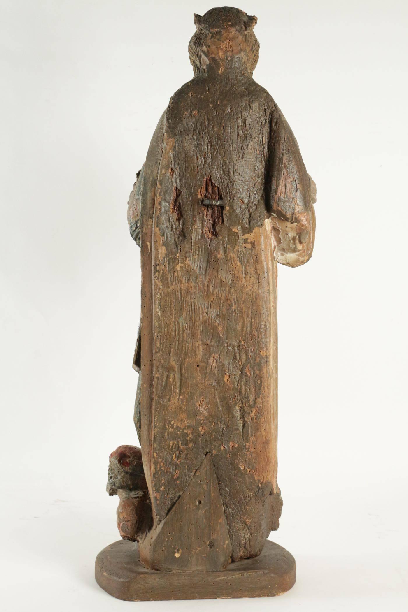 18th Century and Earlier Wooden Sculpture of Saint Catherine in Walnut