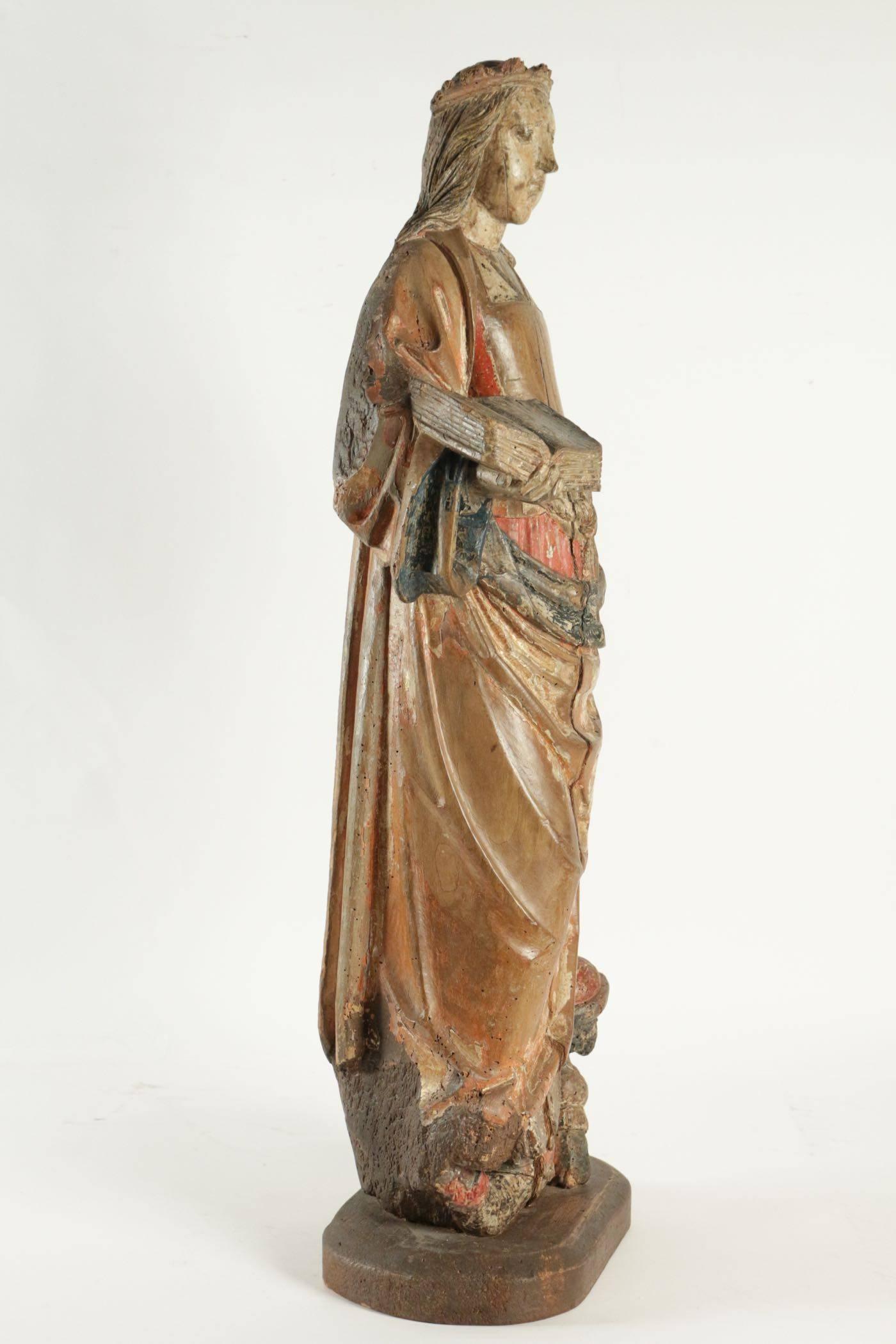 Wooden Sculpture of Saint Catherine in Walnut 1