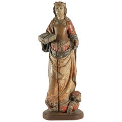 Wooden Sculpture of Saint Catherine in Walnut