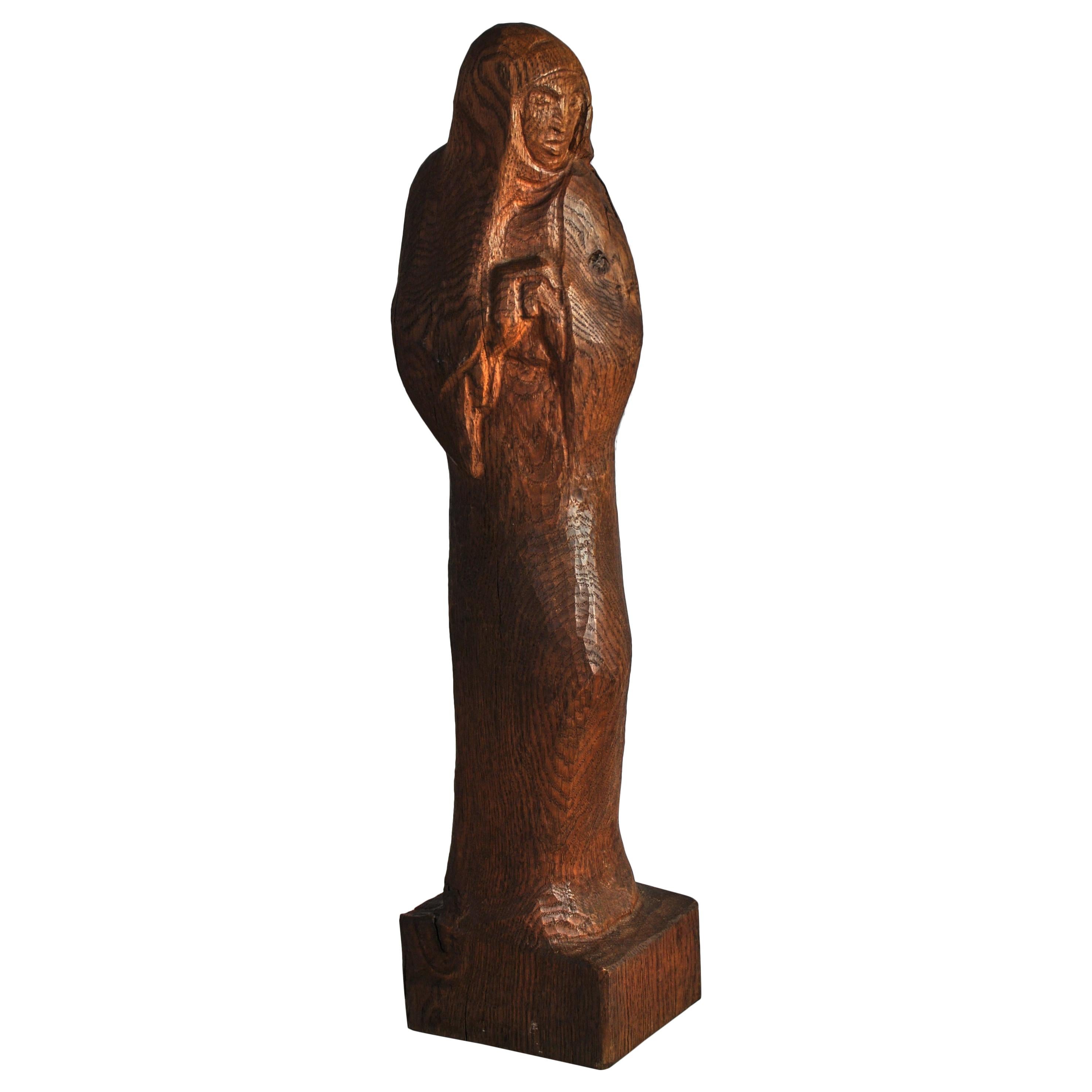 Wooden Sculpture "Saint Genevieve" by Otto Bülow, Denmark, 1940