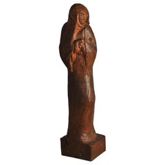 Wooden Sculpture "Saint Genevieve" by Otto Bülow, Denmark, 1940