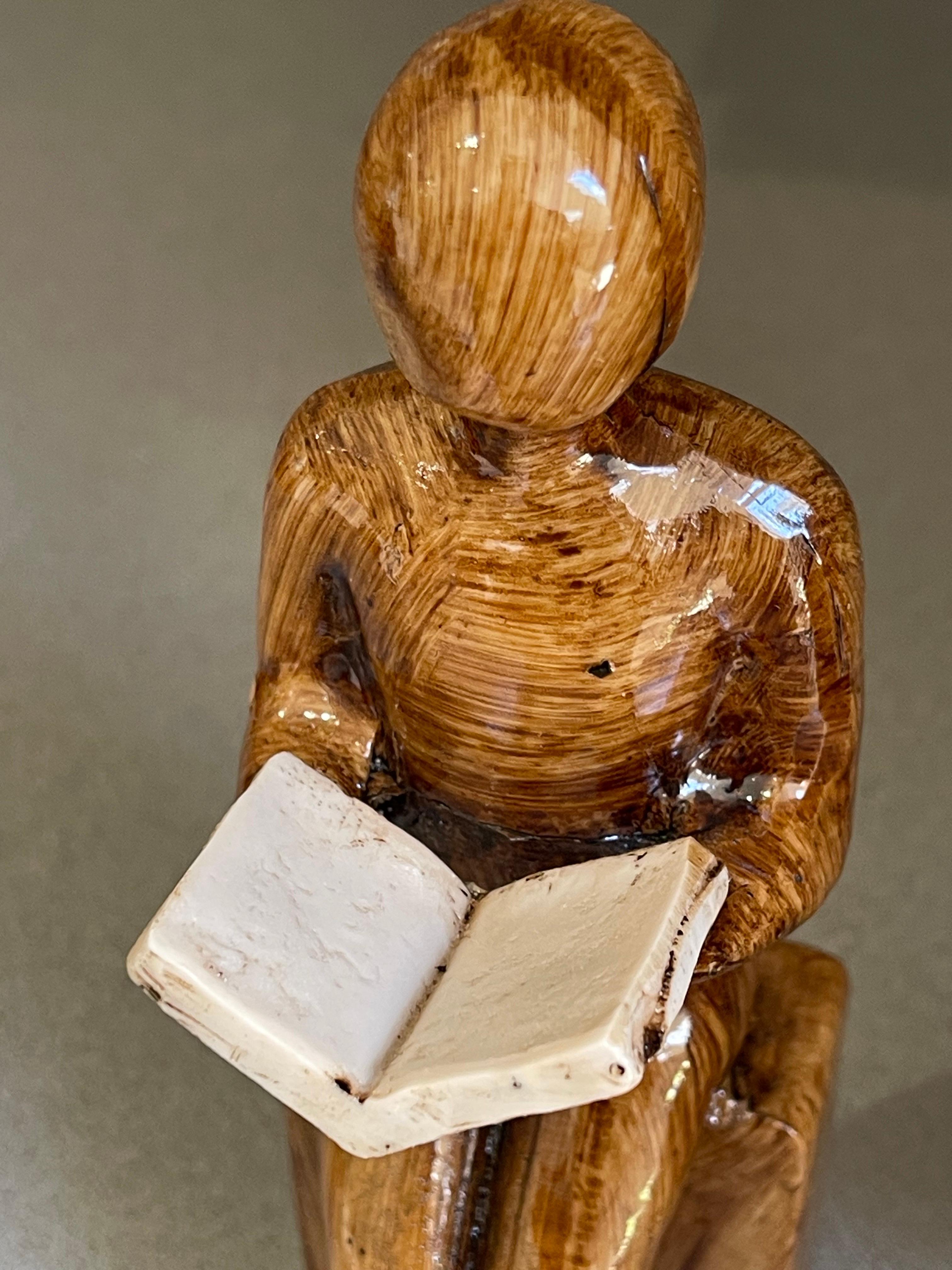 Fine XX secolo Sculture in legno Porta libri Set di 3 Figurina decorativa pensante di Porta libri in vendita