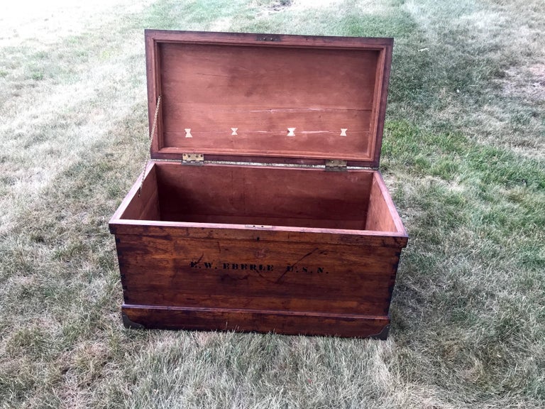 Wooden Sea Chest with Admiral "E.W Eberle" Stamped on Front and Back