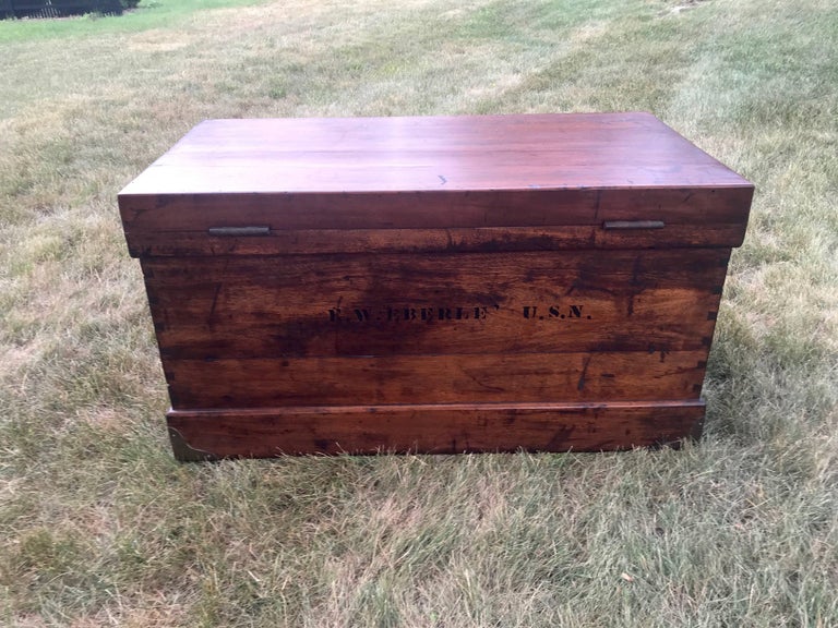 Wooden Sea Chest with Admiral "E.W Eberle" Stamped on Front and Back