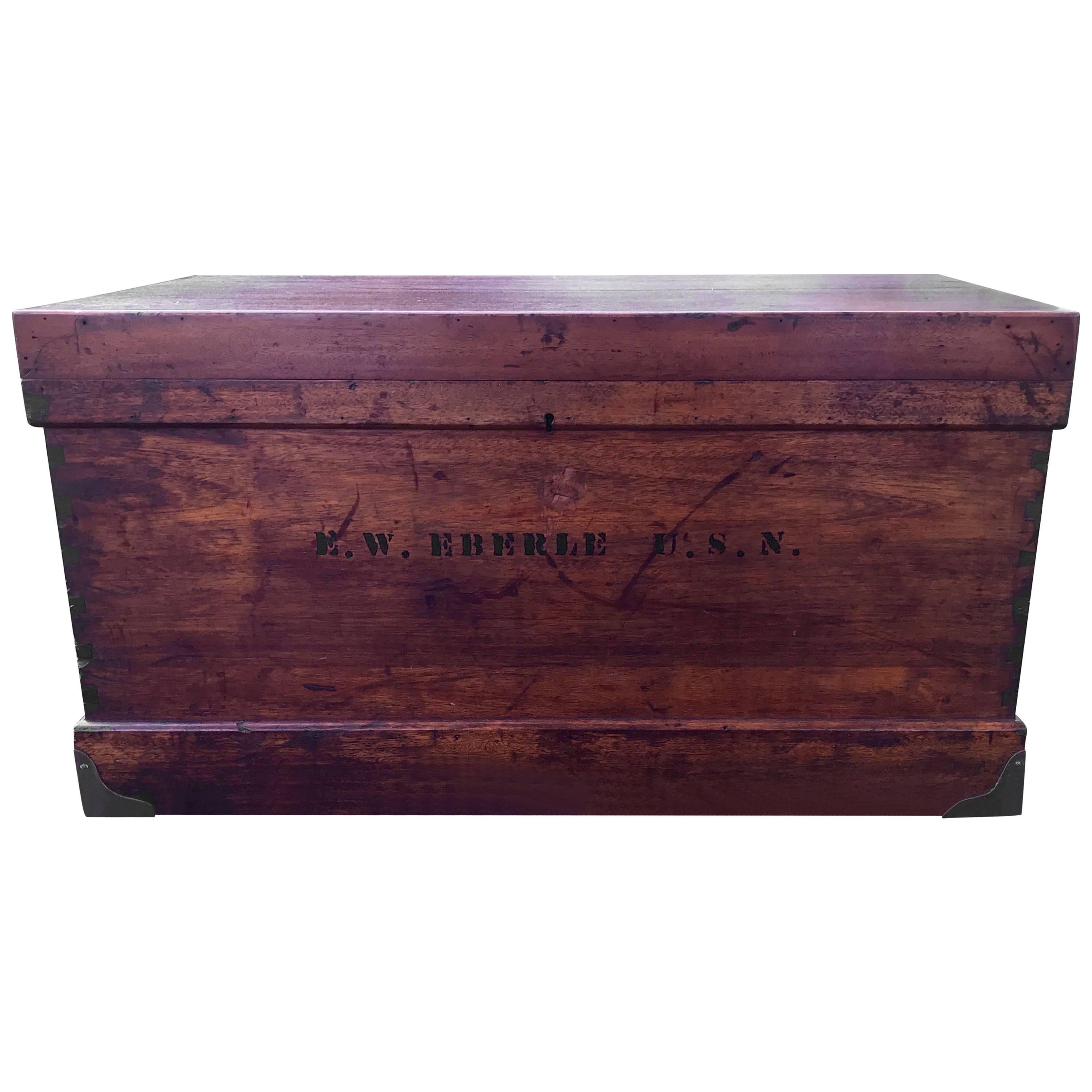 Wooden Sea Chest with Admiral "E.W Eberle" Stamped on Front and Back For Sale