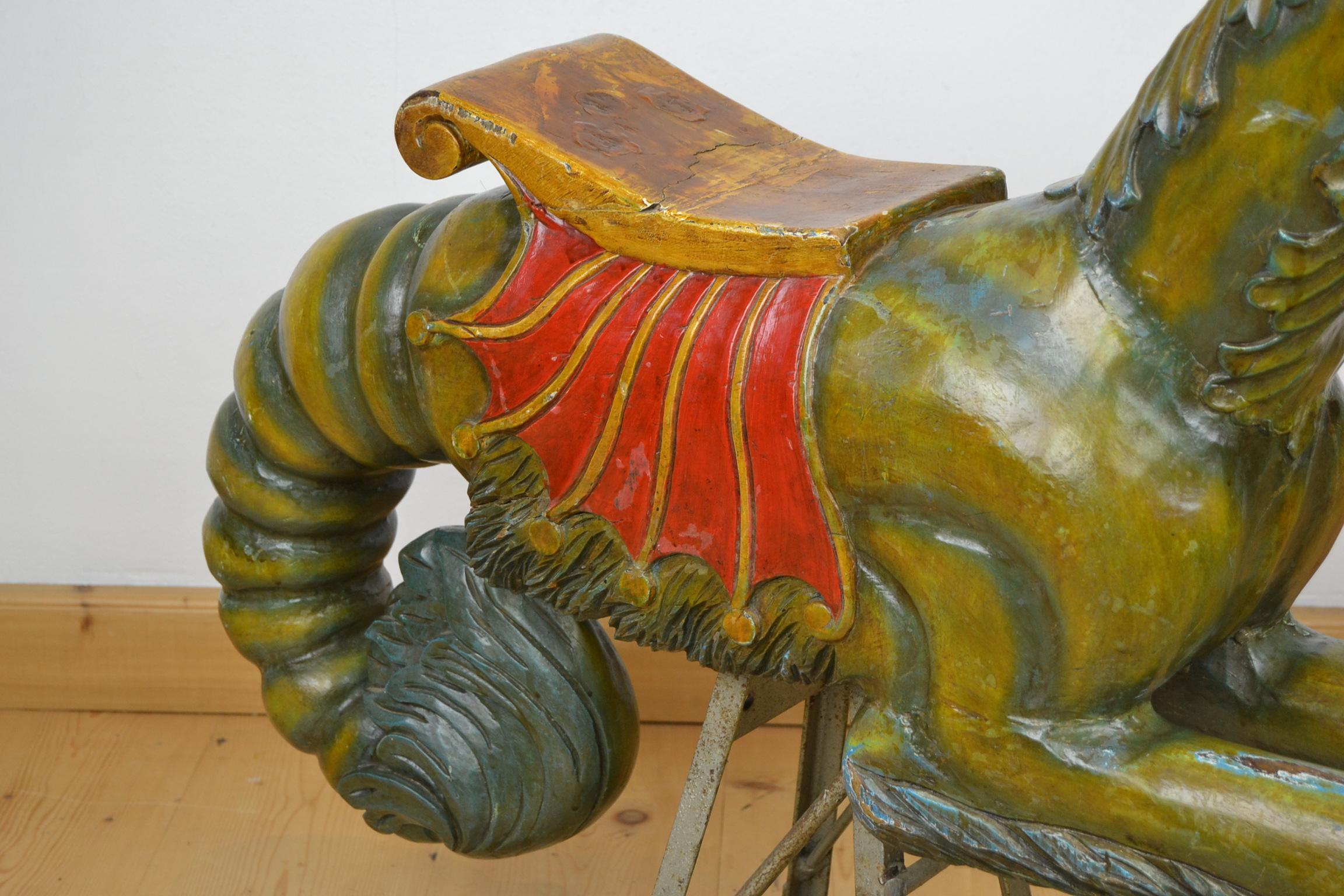 Wooden Sea Dragon Carousel Ride On Sculpture, Europe, 1950s 5