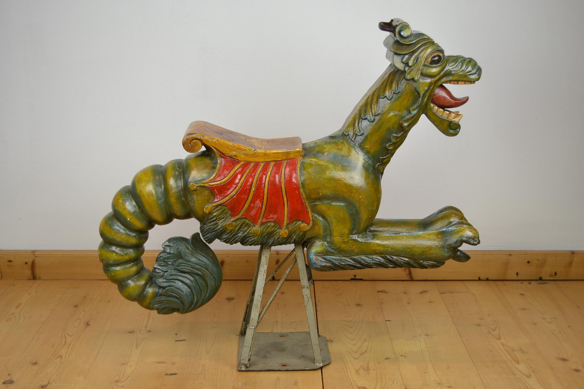 Wooden Sea Dragon Carousel Ride On Sculpture, Europe, 1950s 6