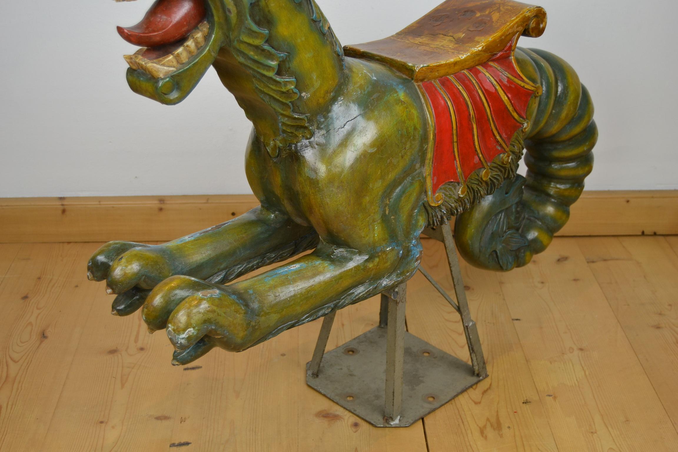 Wooden Sea Dragon Carousel Ride On Sculpture, Europe, 1950s In Good Condition In Antwerp, BE