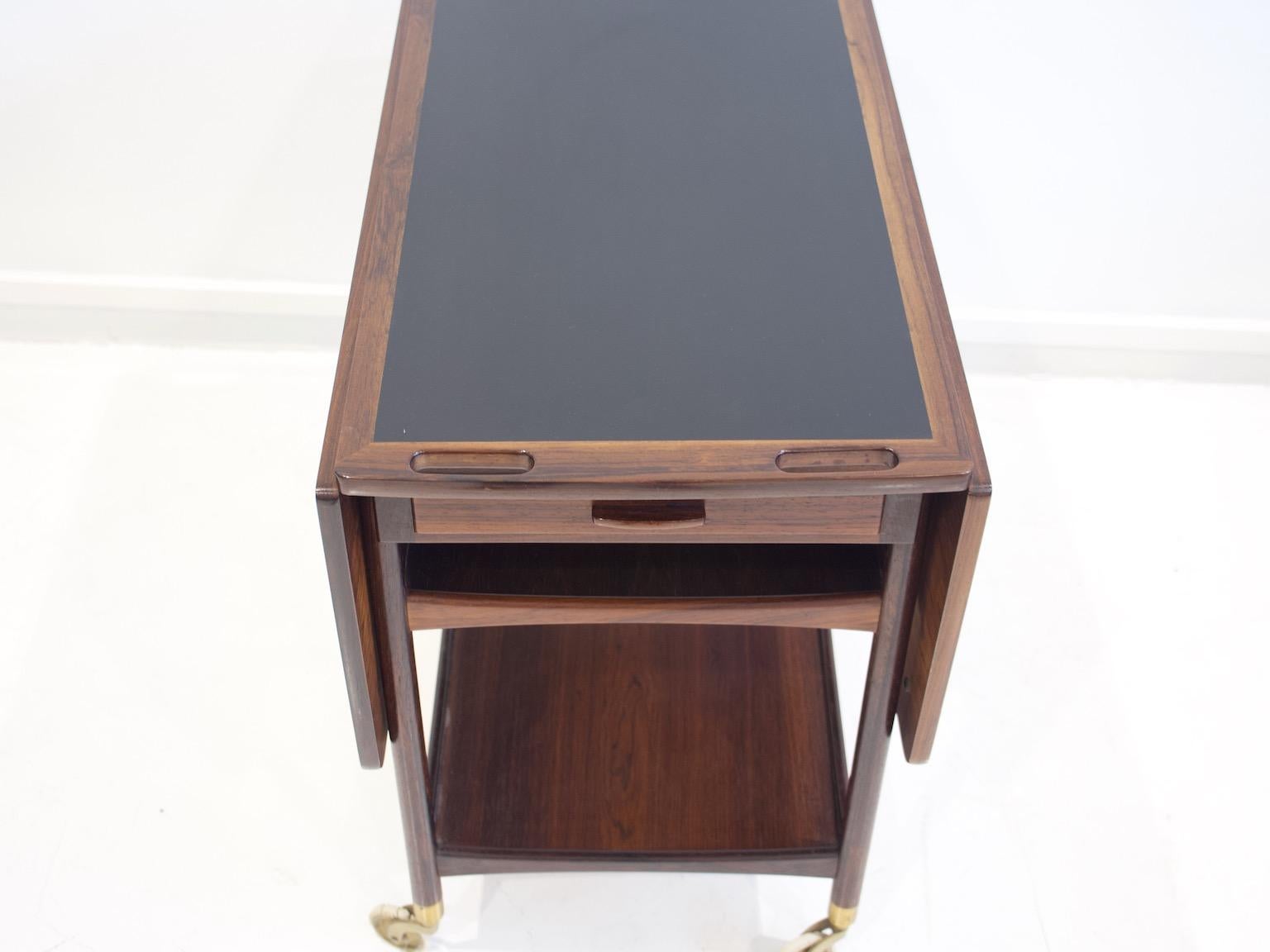 Wooden Serving Cart with Black Formica Top For Sale 3