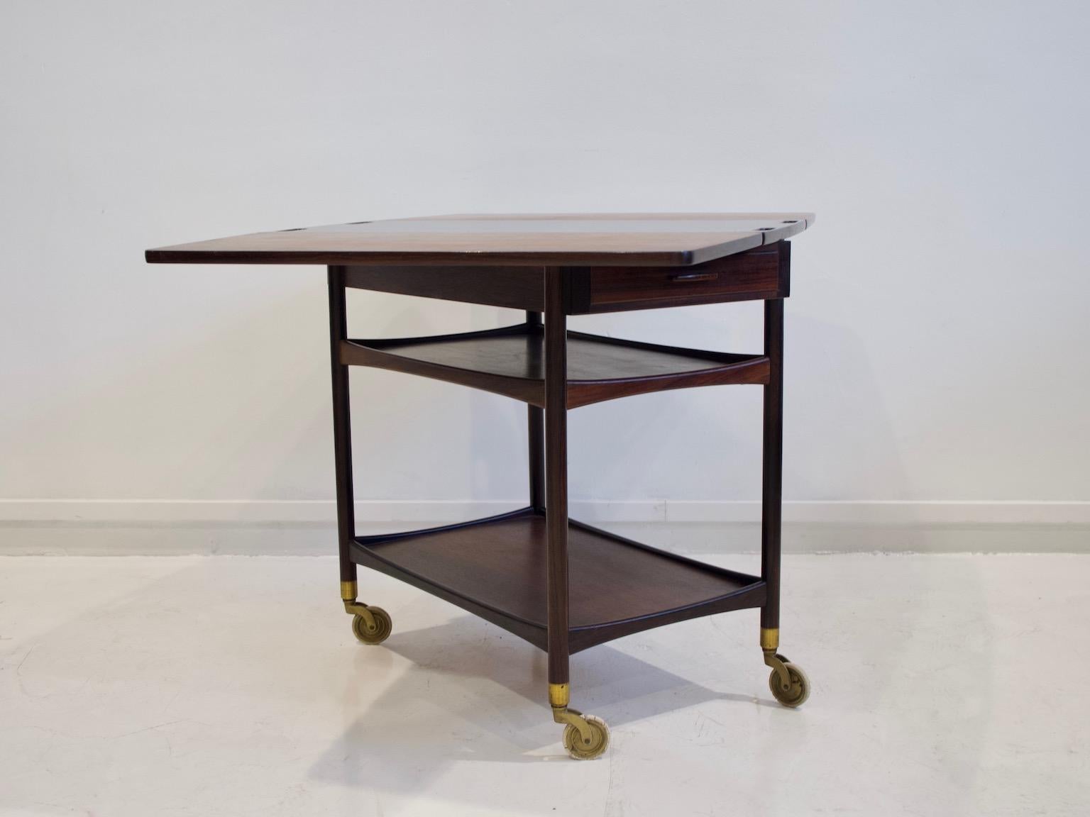 Wooden Serving Cart with Black Formica Top For Sale 6