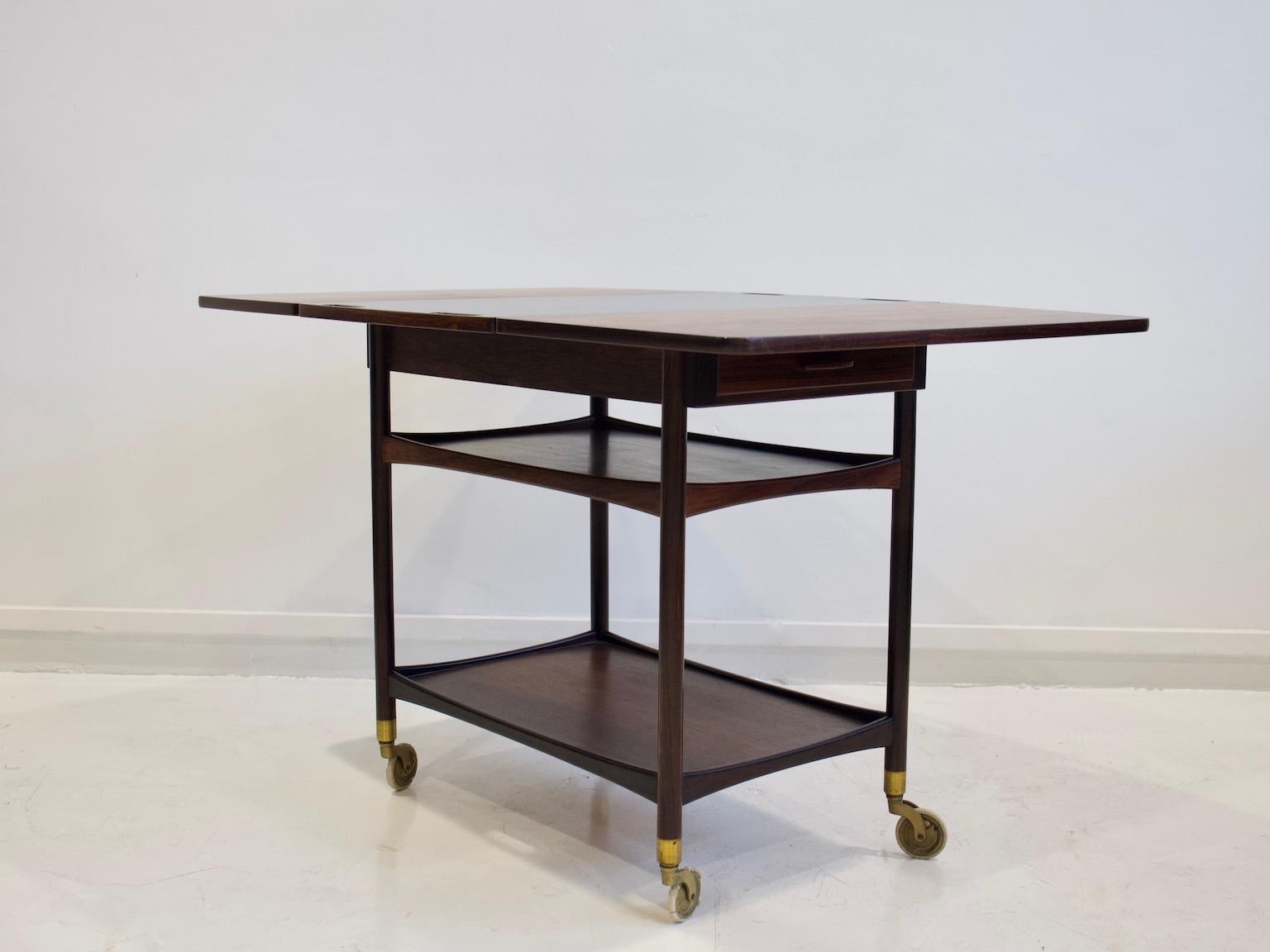Wooden Serving Cart with Black Formica Top For Sale 7