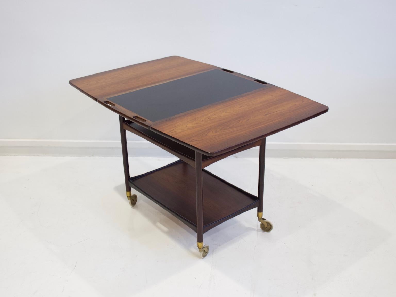 Wooden Serving Cart with Black Formica Top For Sale 8
