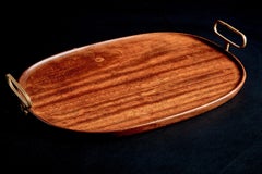 Plateau de service en bois avec poignées en laiton par Werkstätte Carl Auböck Autriche, années 1960