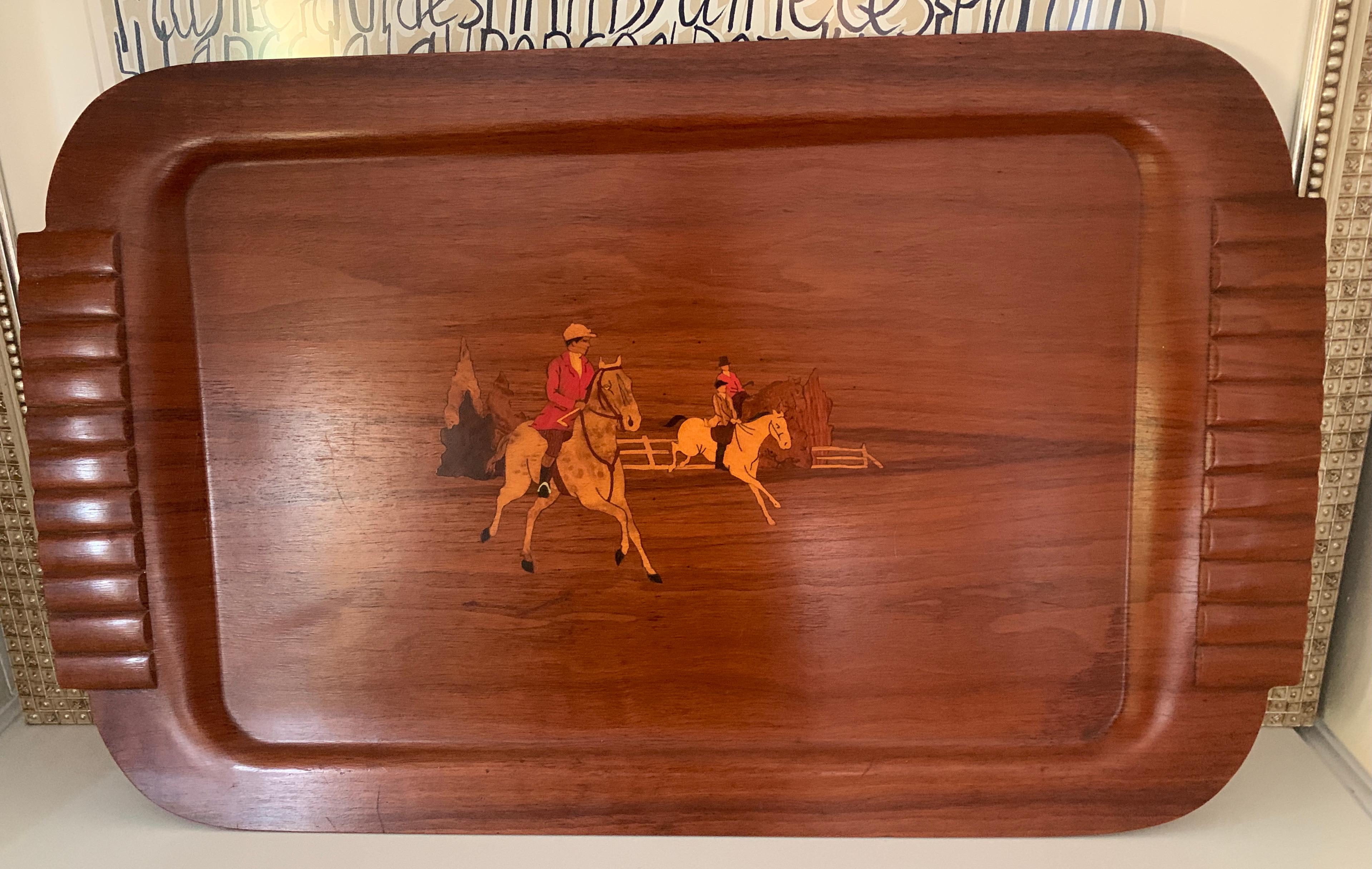 Very large serving tray depicting Horses jumping hurdles - a compliment to many spaces, and especially those with a Ralph Lauren, Polo, or horse riding 