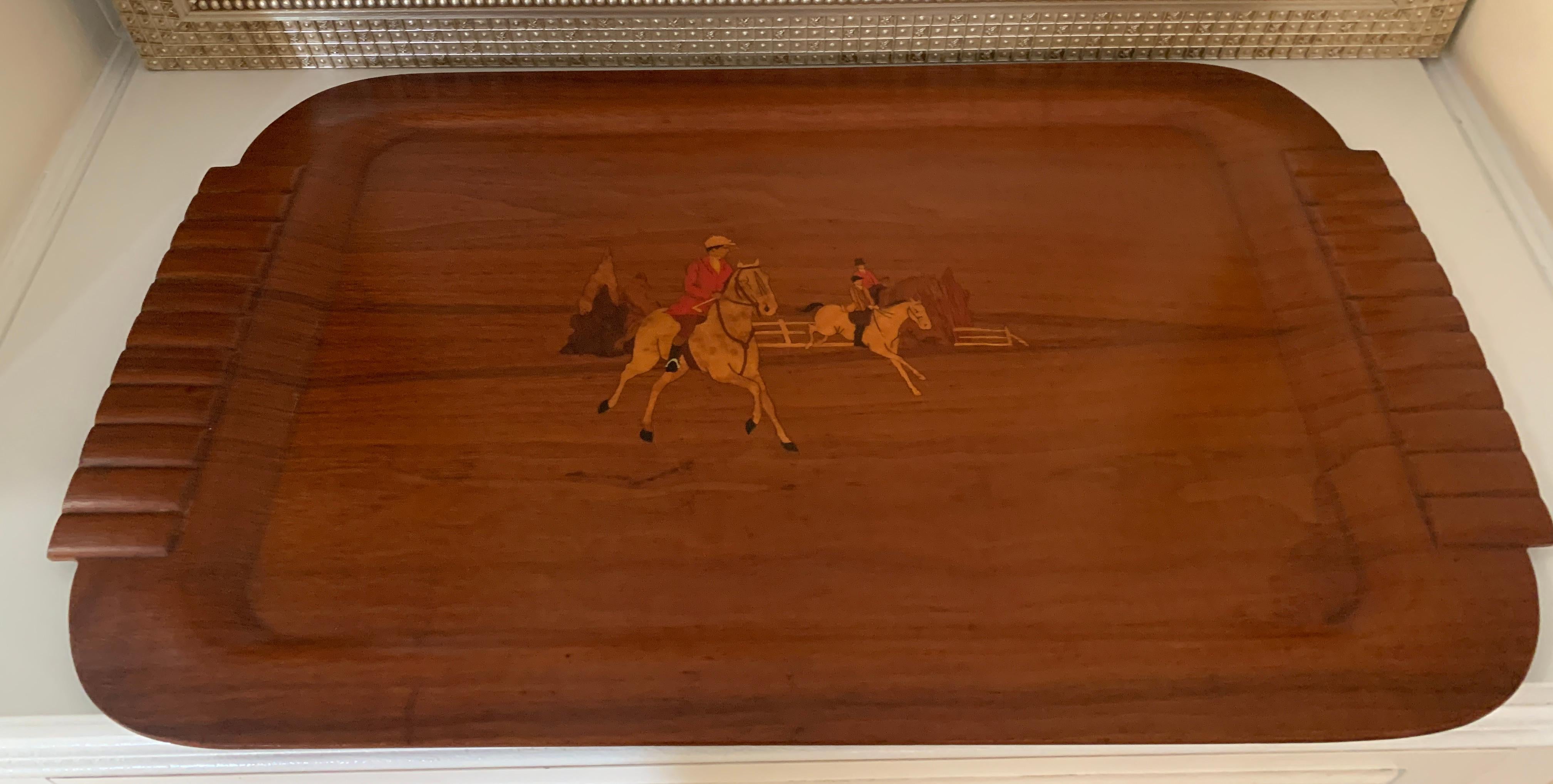 Mid-Century Modern Wooden Serving Tray with Horses in the Style of Ralph Lauren, Circa 1940