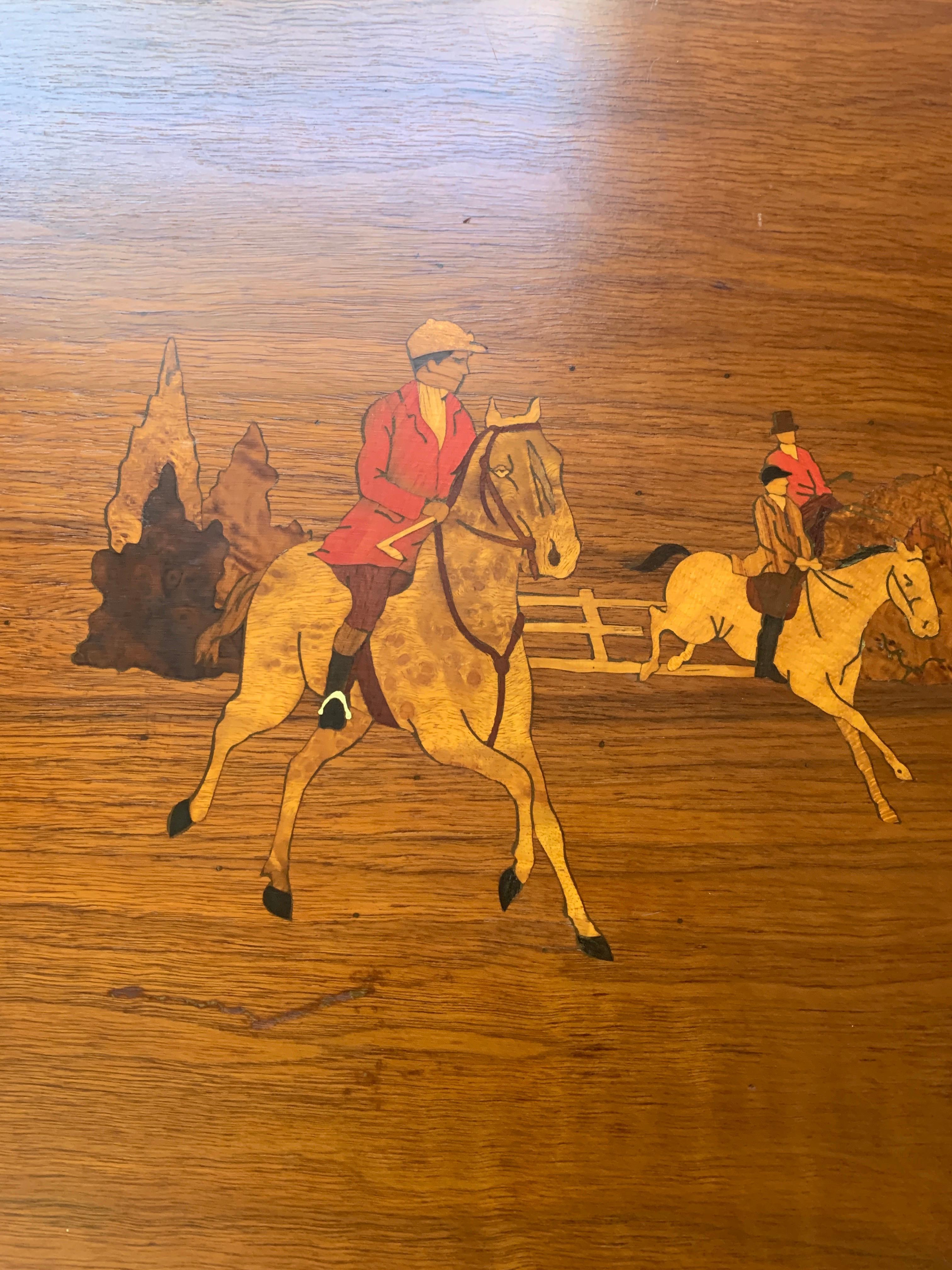 Wooden Serving Tray with Horses in the Style of Ralph Lauren, Circa 1940 In Good Condition In Los Angeles, CA