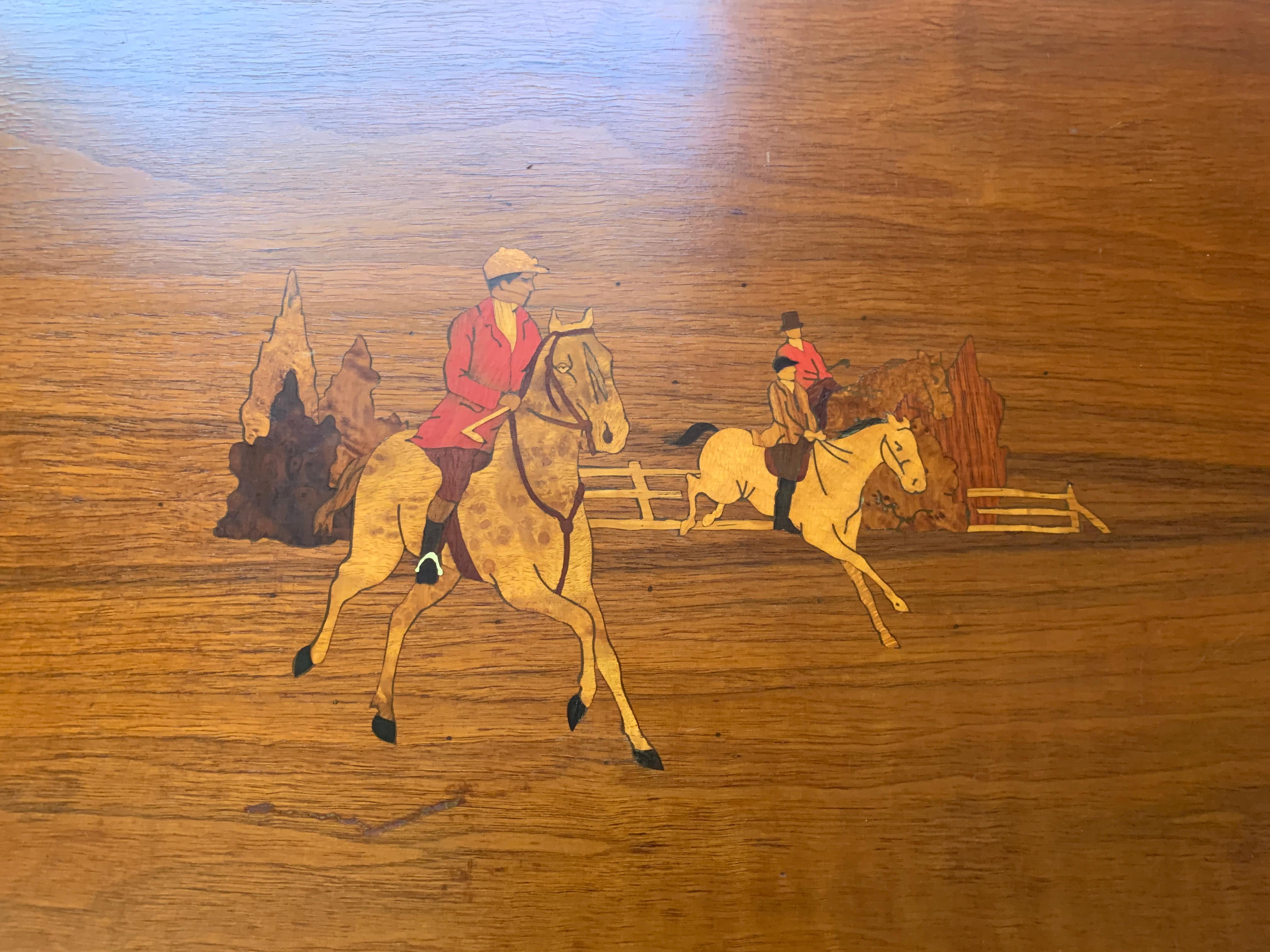 20th Century Wooden Serving Tray with Horses in the Style of Ralph Lauren, Circa 1940