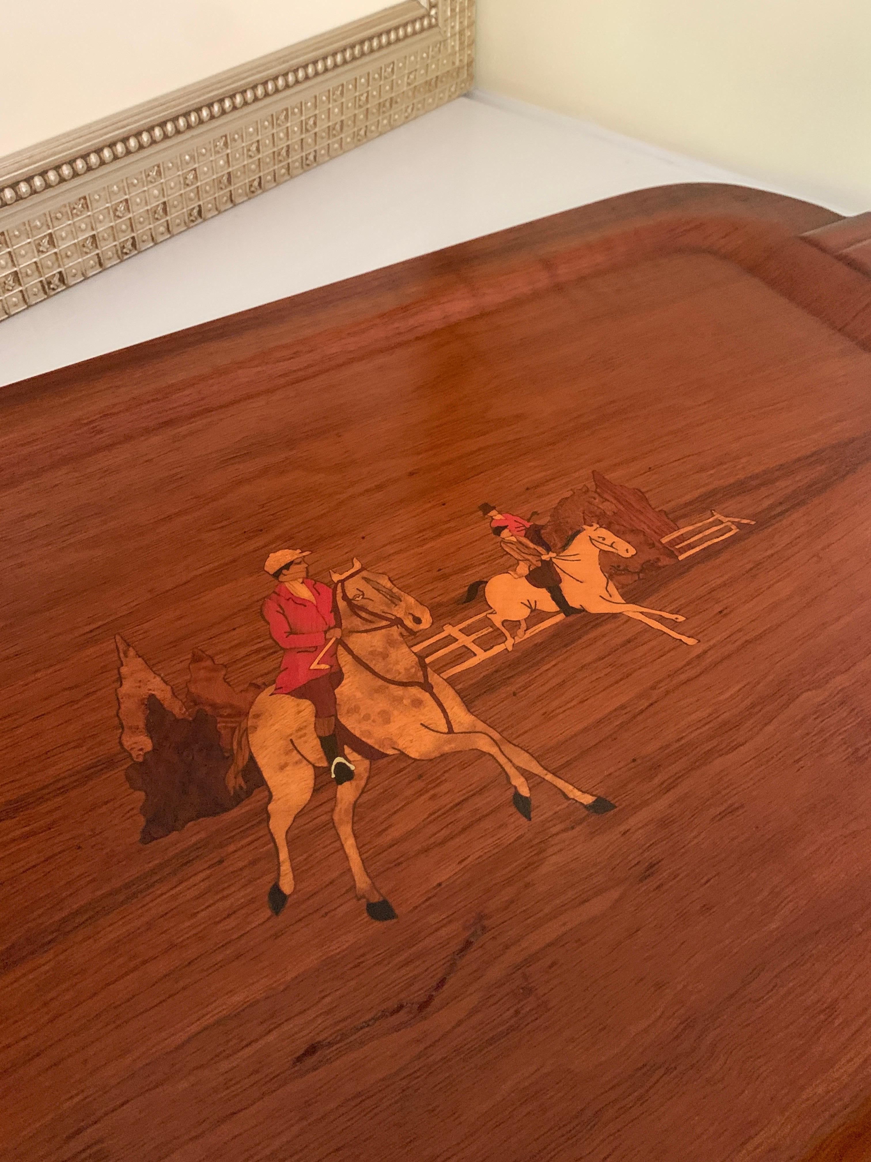 Wooden Serving Tray with Horses in the Style of Ralph Lauren, Circa 1940 3