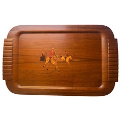 Wooden Serving Tray with Horses in the Style of Ralph Lauren, Circa 1940