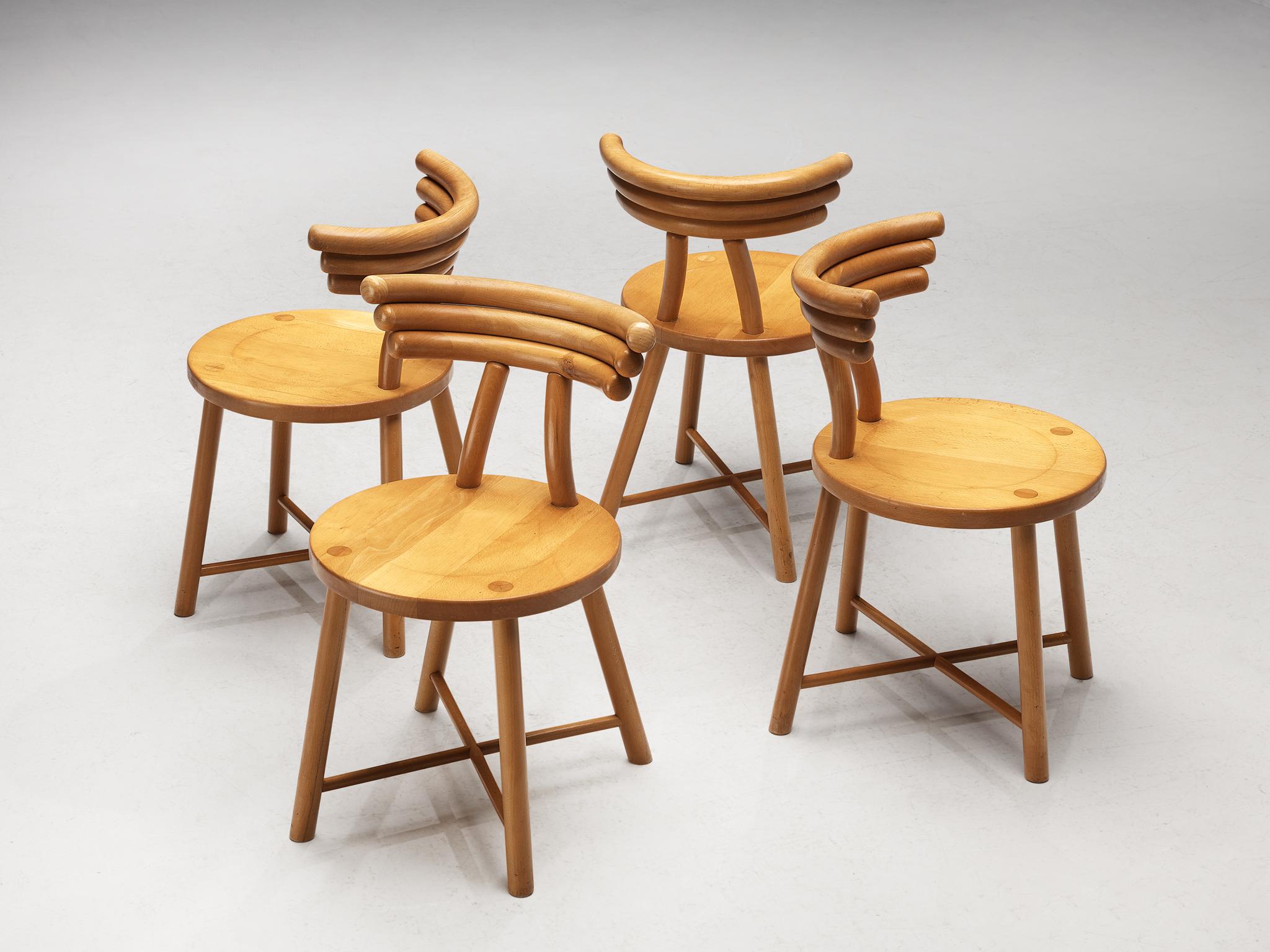 Mid-Century Modern Wooden Set of Four Dining Chairs