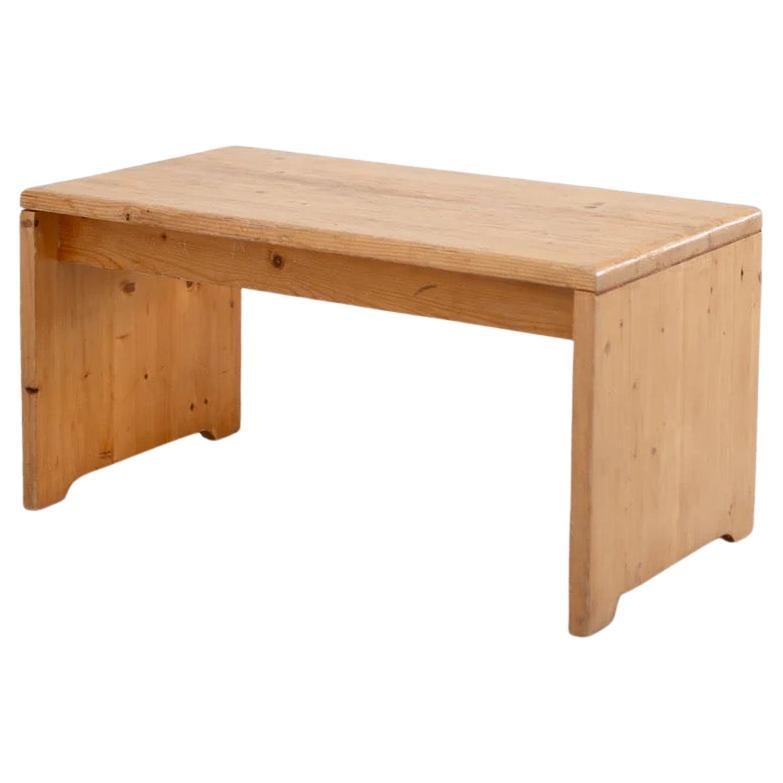 Wooden short bench, minimalism, France, 1990s