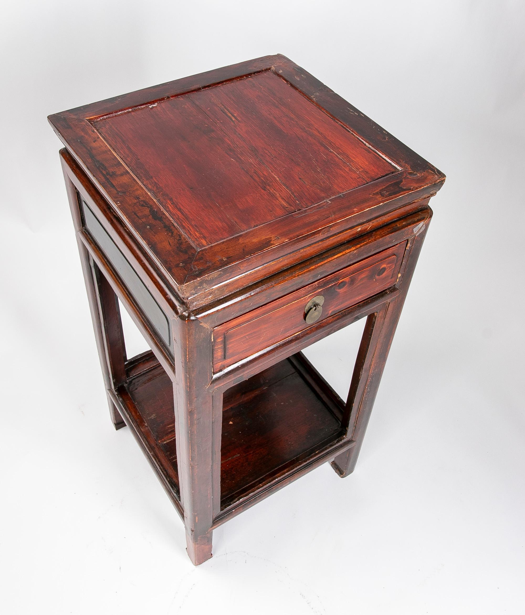 Wooden Side Table with Drawer and Inlaid Front For Sale 10