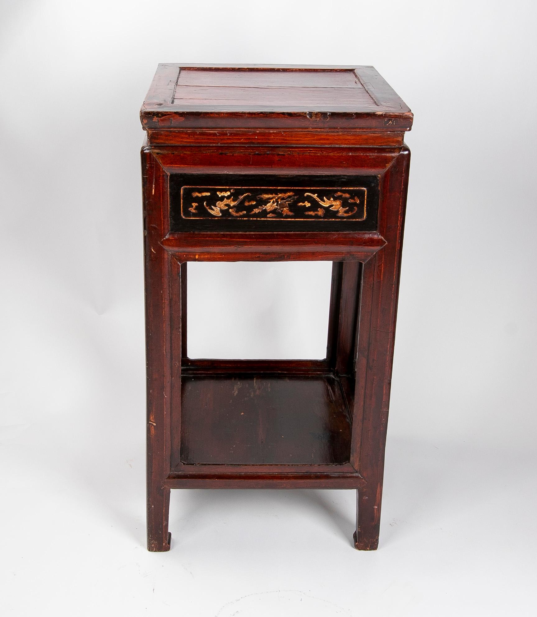 Chinese Wooden Side Table with Drawer and Inlaid Front For Sale