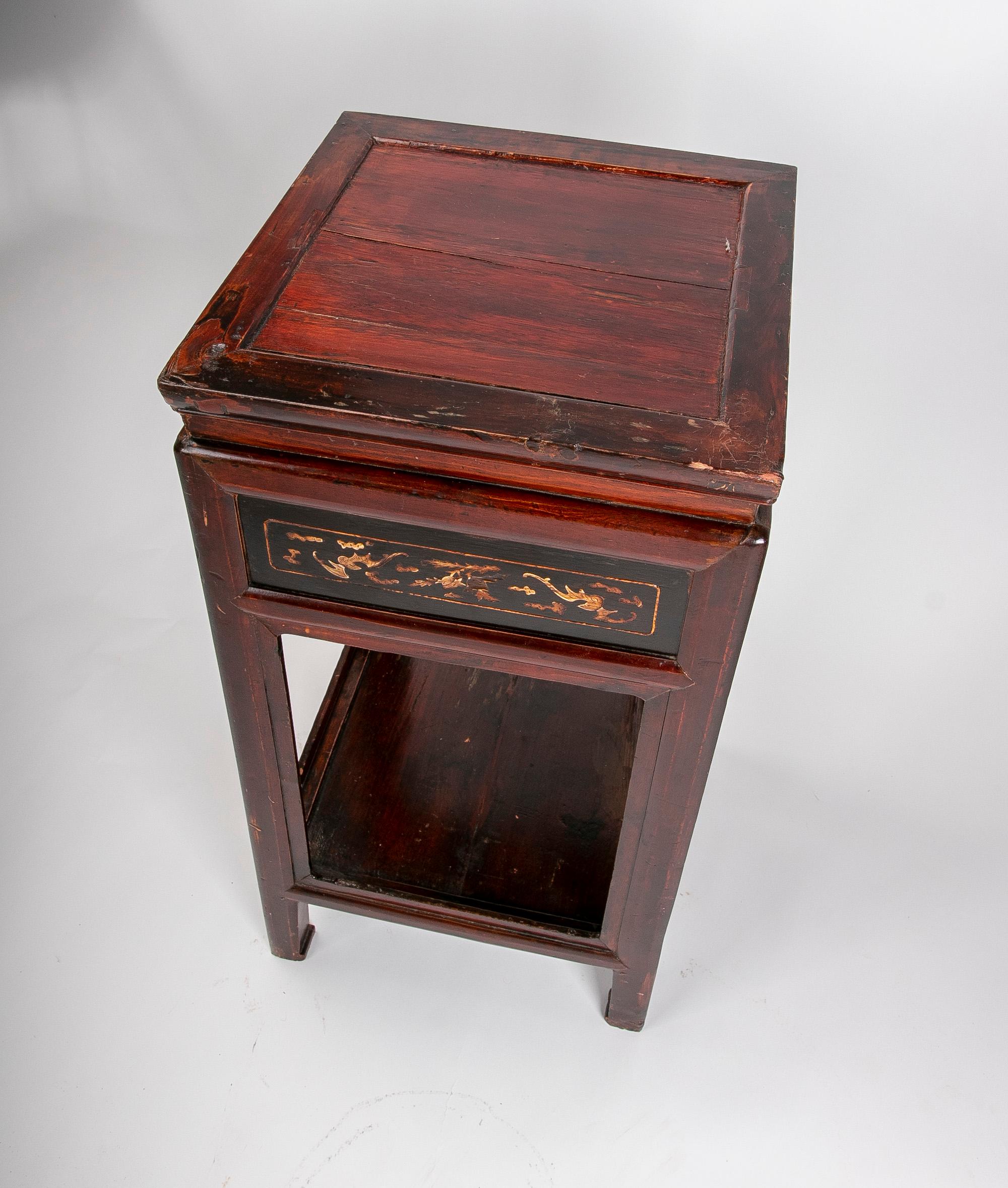 Wooden Side Table with Drawer and Inlaid Front In Good Condition For Sale In Marbella, ES