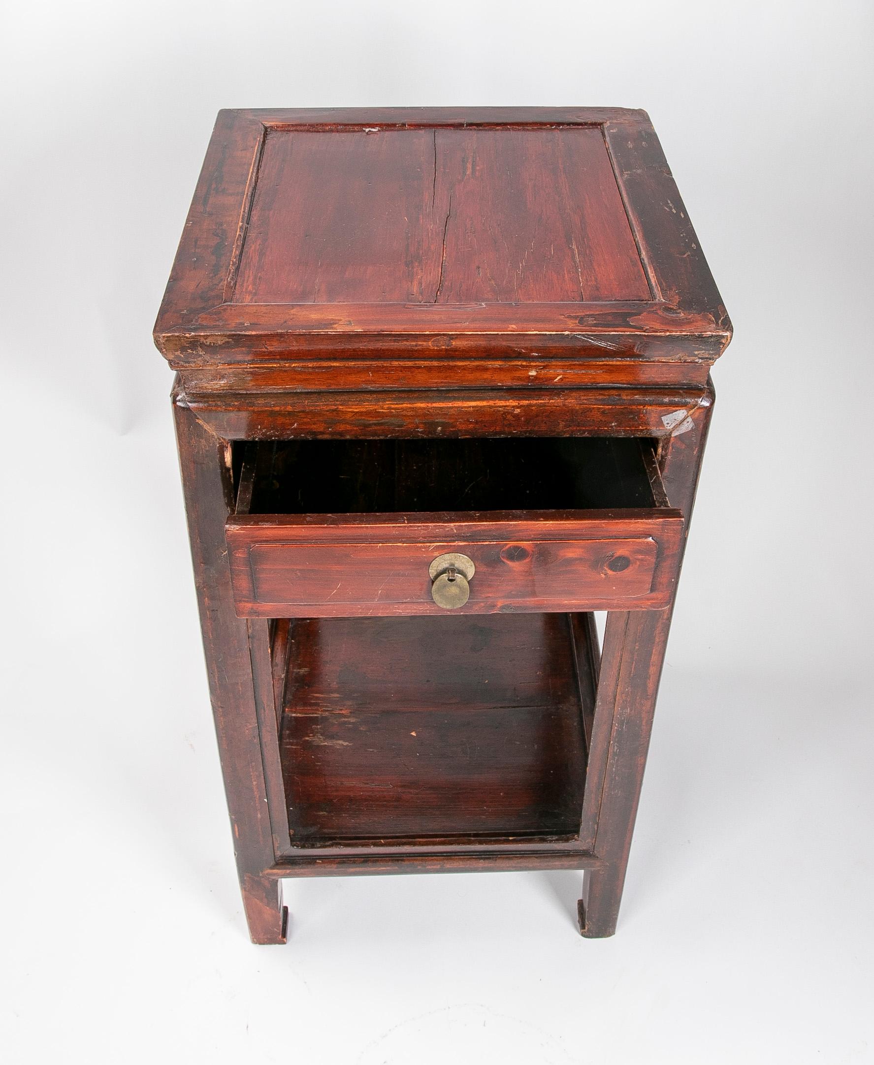 Wooden Side Table with Drawer and Inlaid Front For Sale 3