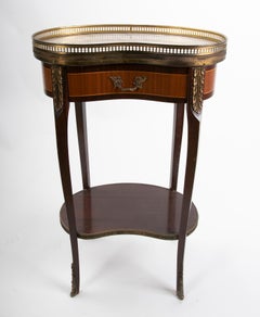 Wooden Side Table with Marble Top and Bronze Decorations