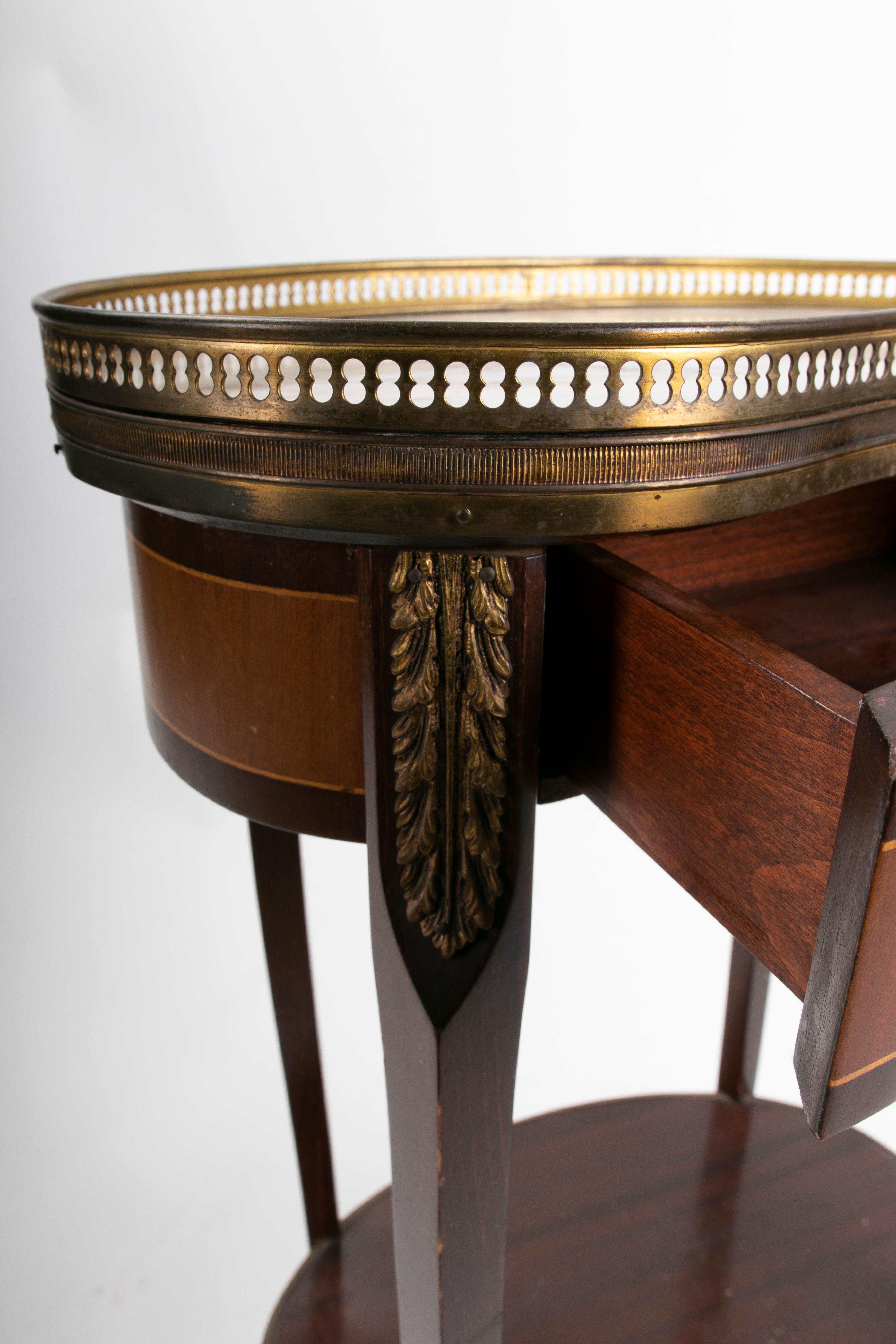 Wooden Side Table with Marble Top and Bronze Decorations For Sale 1