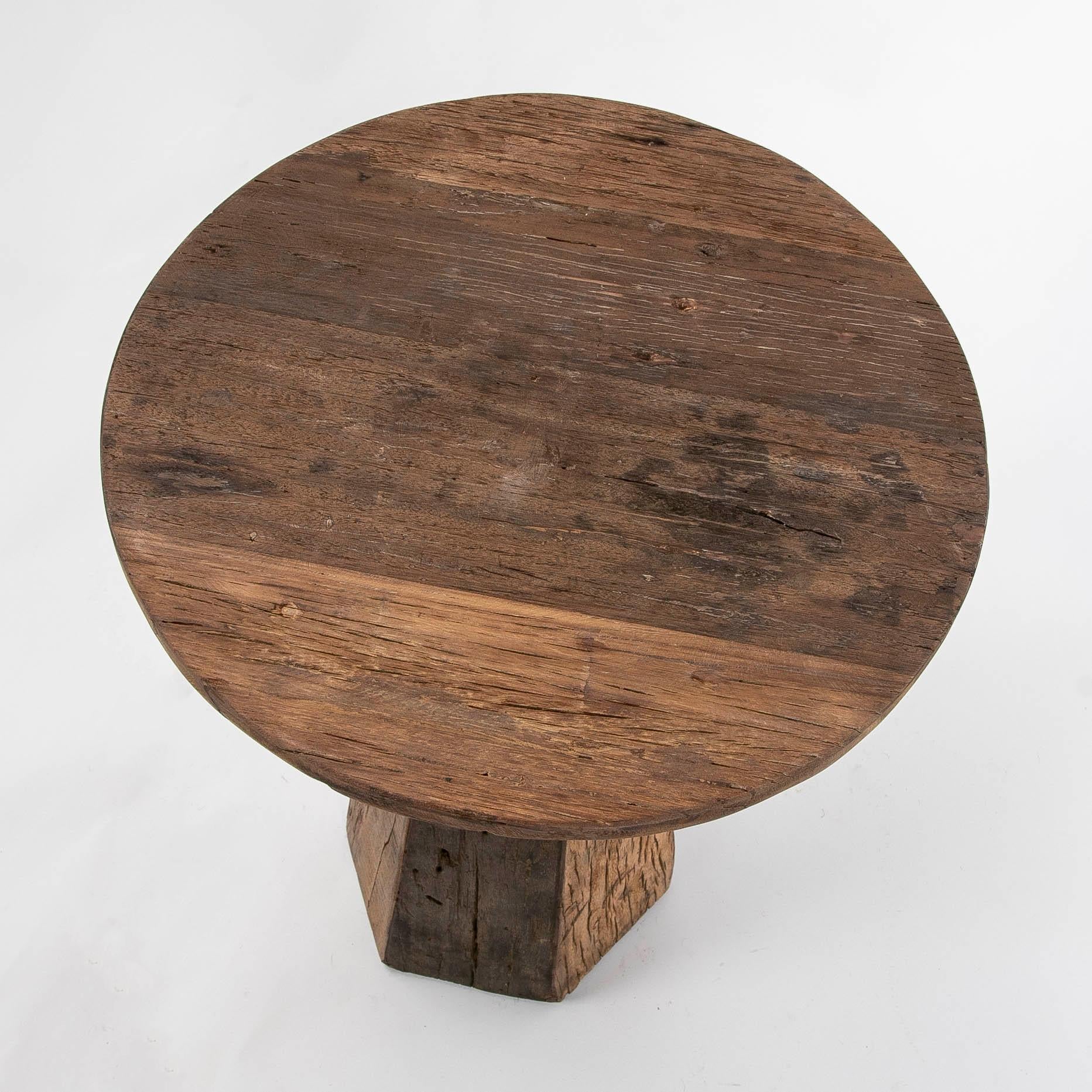 Wooden Side Table with Round Top For Sale 11