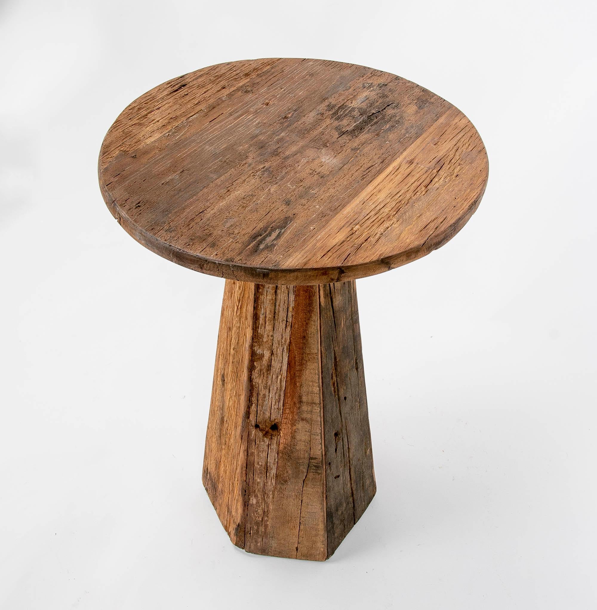 Contemporary Wooden Side Table with Round Top For Sale