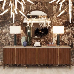 Wooden Sideboard Featuring A Marble Top & Metal Accents