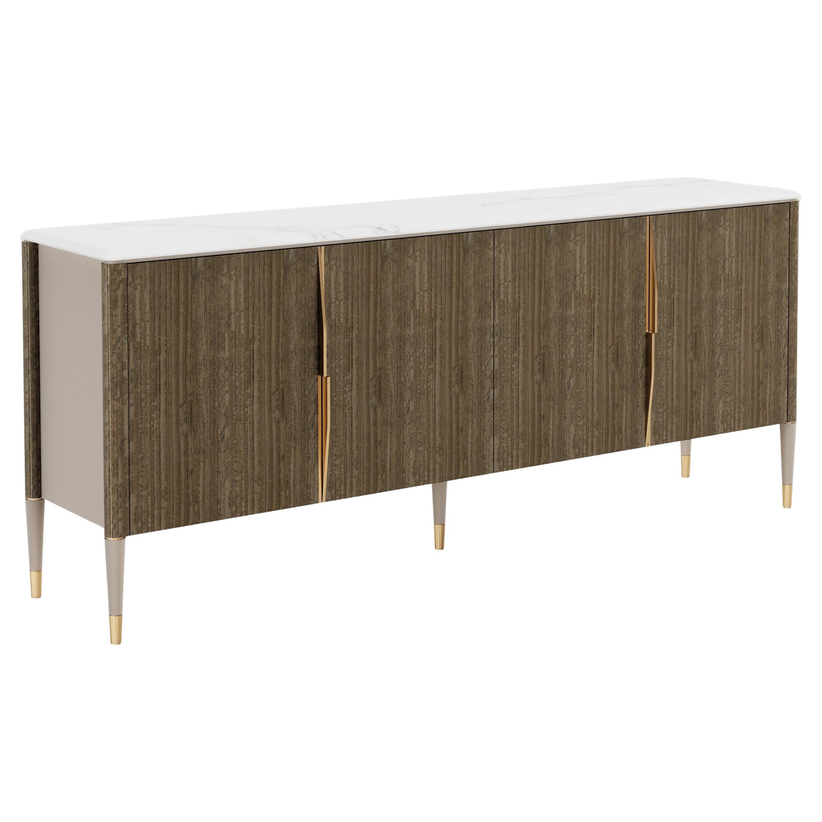 Enfilade en bois avec un plateau en marbre et des accents métalliques