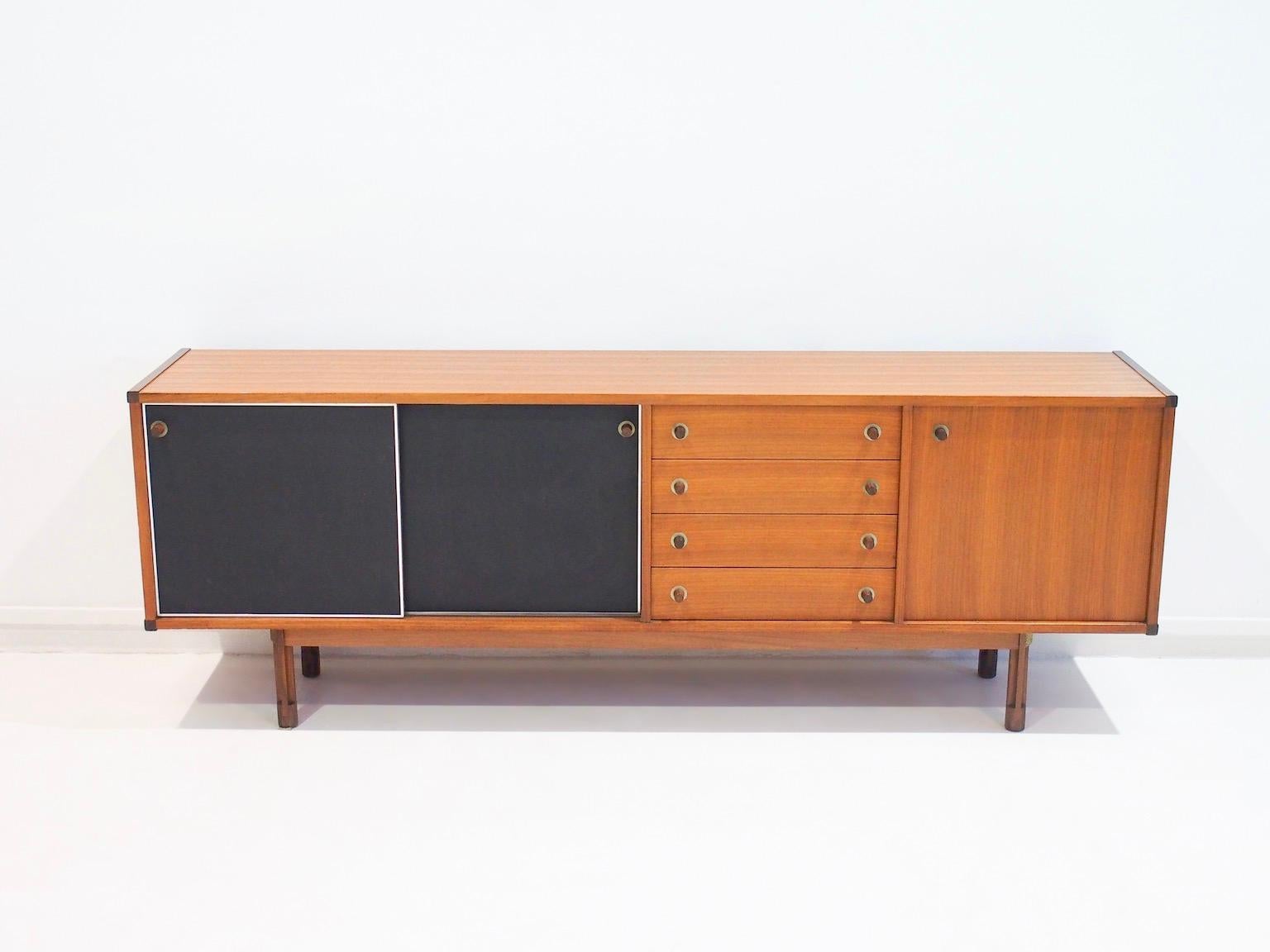 Mid-Century Modern Wooden Sideboard with Black Doors by George Coslin For Sale