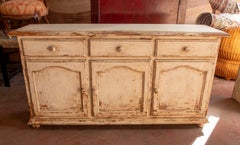 Buffet en bois avec portes et tiroirs peint en blanc antique