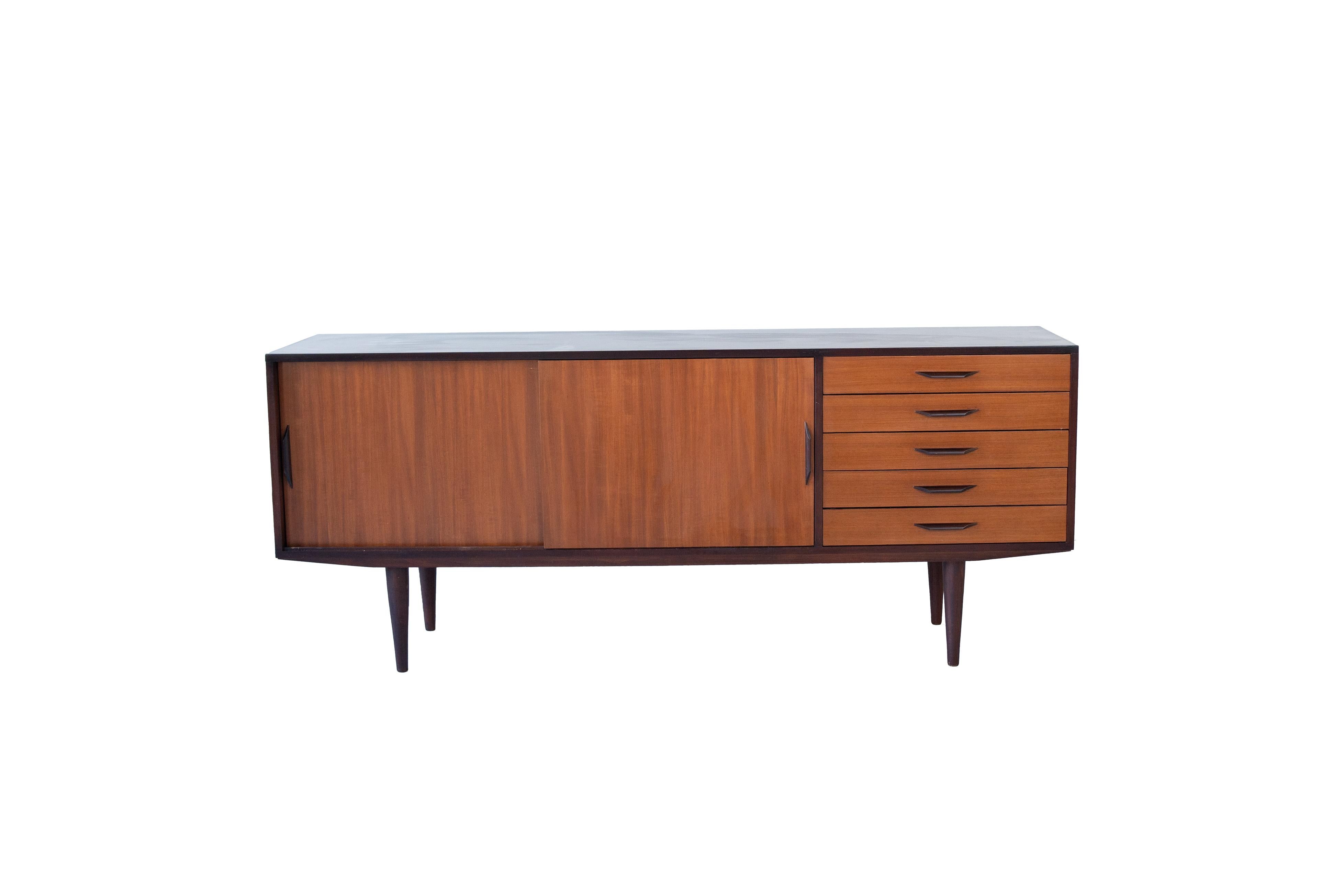 Mid-Century Modern Wooden Sideboard with Sliding Doors  For Sale