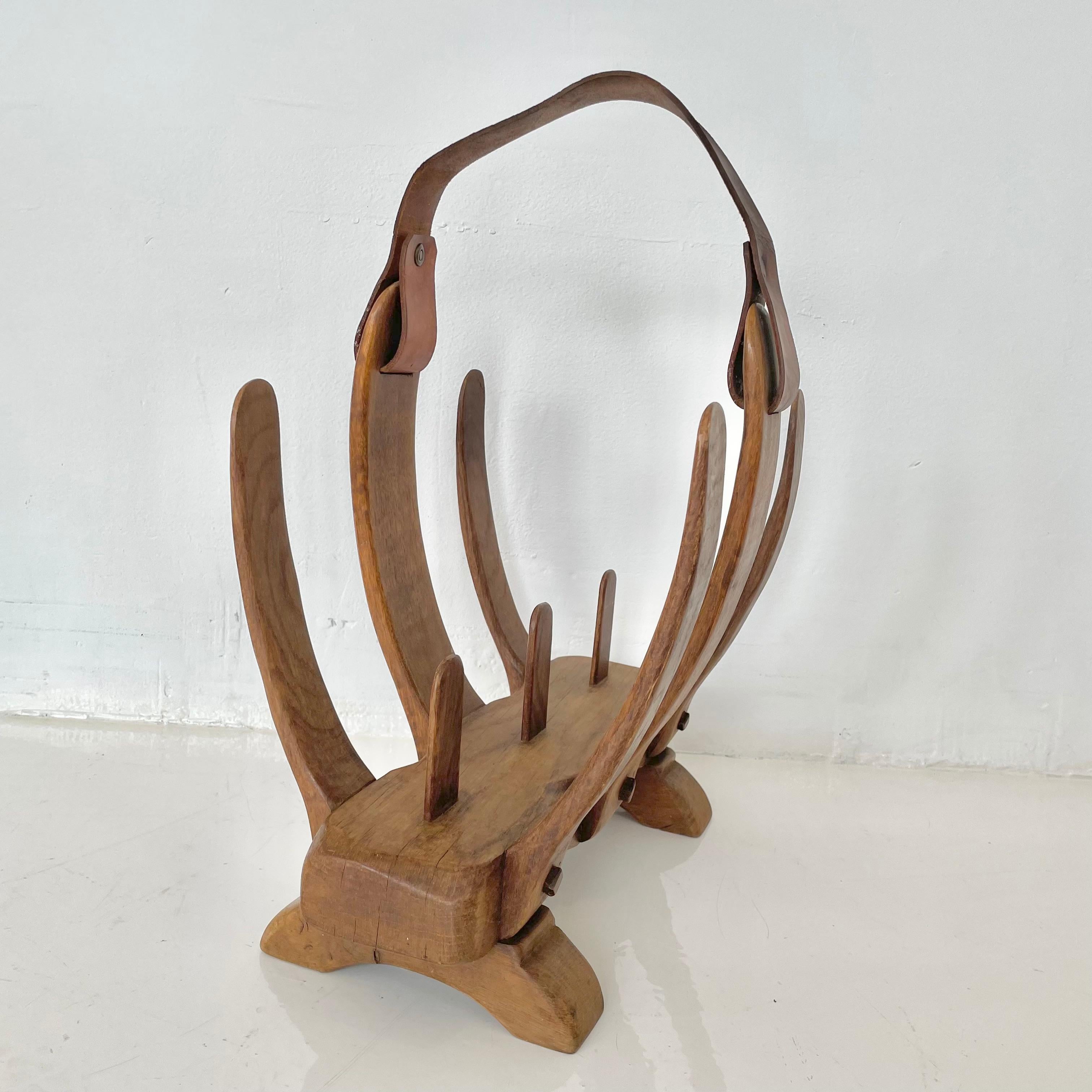 Jacques Adnet Style Wooden Skeletal Magazine Rack  In Good Condition For Sale In Los Angeles, CA