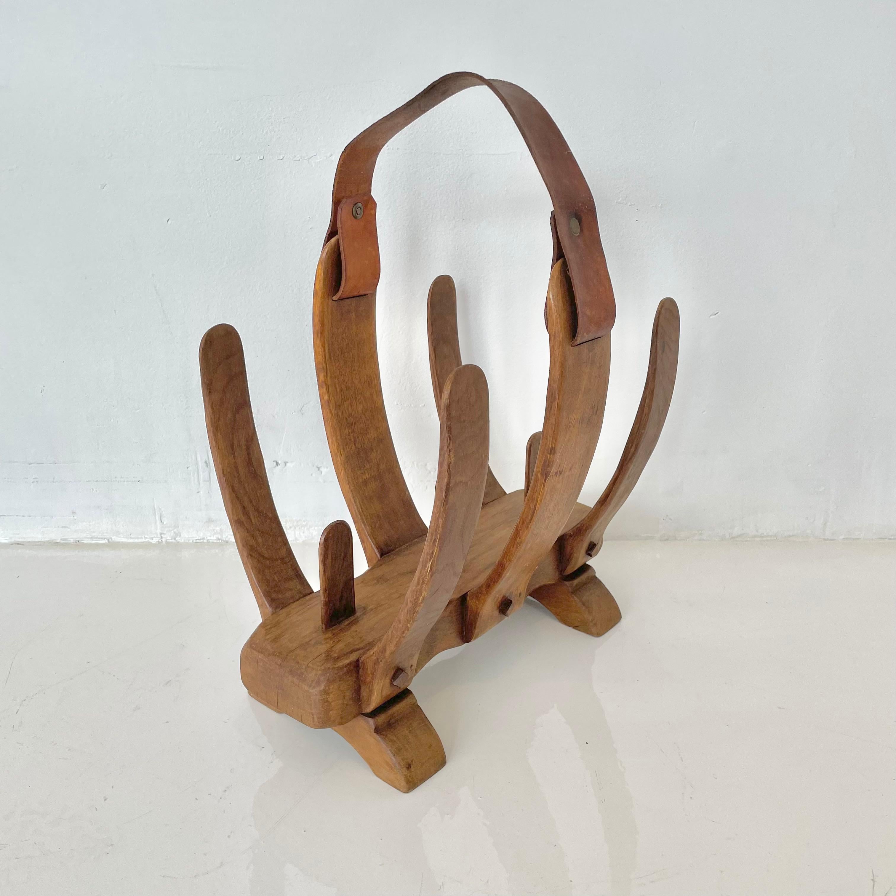 Mid-20th Century Jacques Adnet Style Wooden Skeletal Magazine Rack  For Sale
