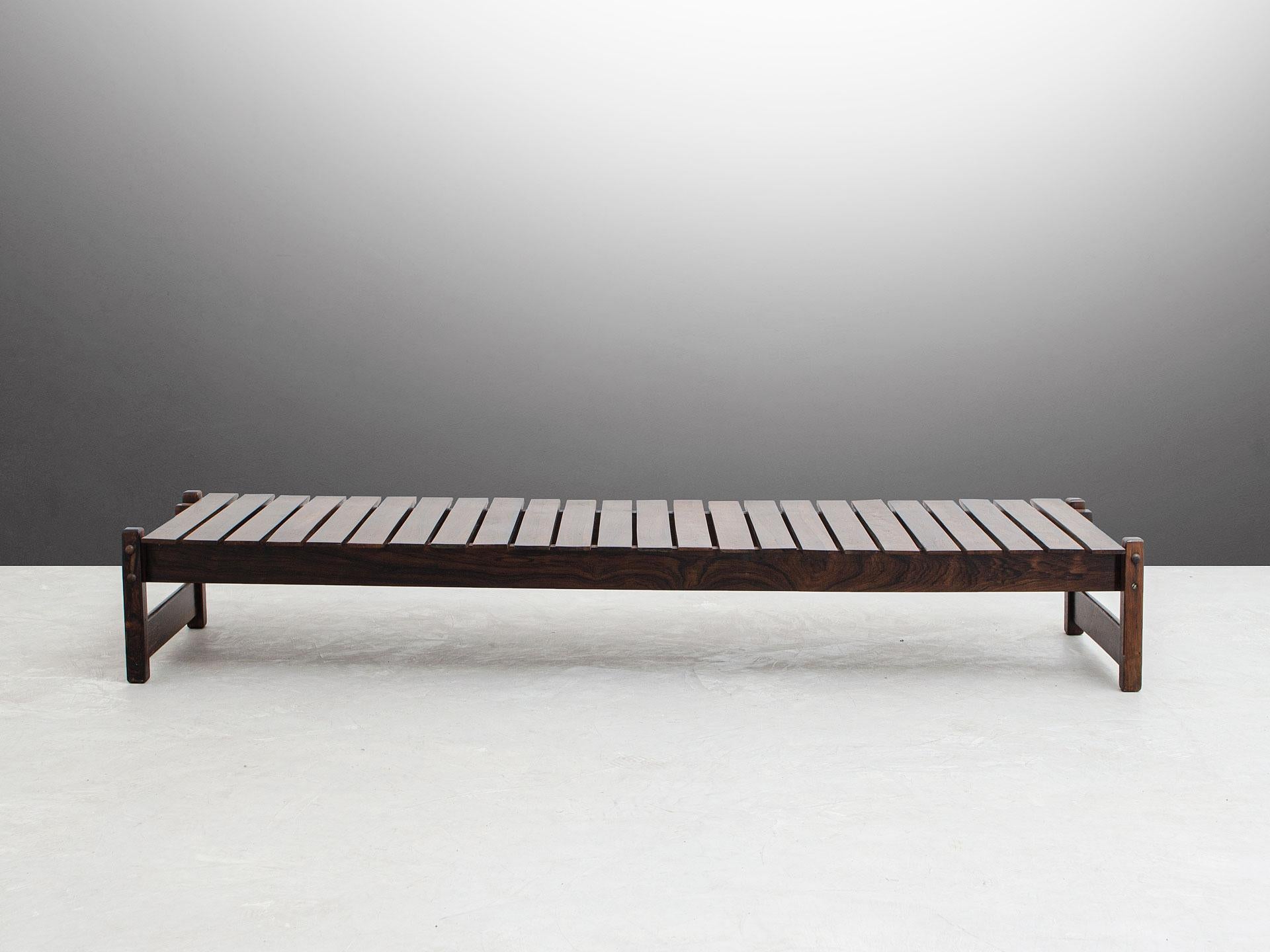 Mid-Century Modern Wooden Slat Brazilian Hardwood Bench, 60's Brazilian Midcentury