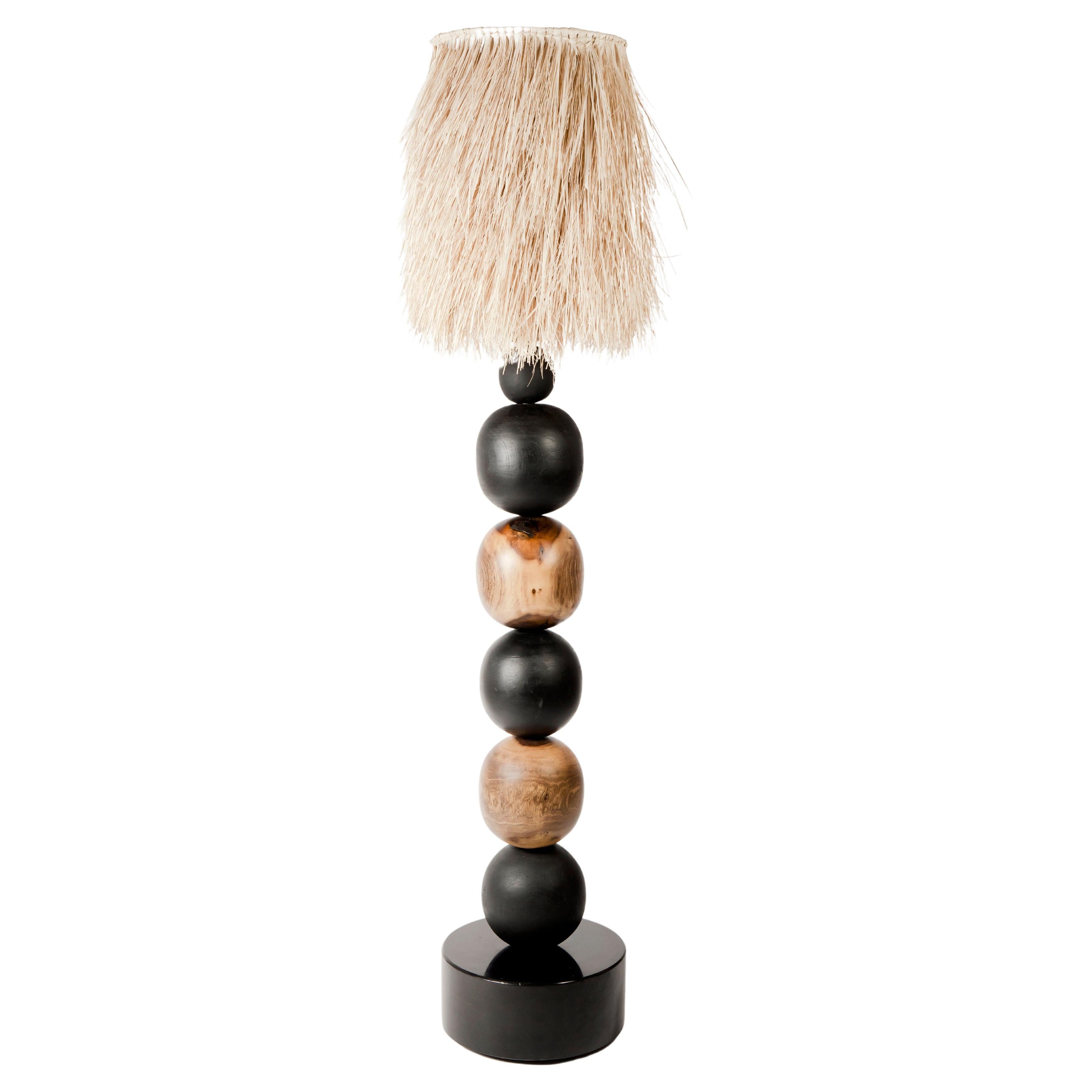 Wooden Spheres Floor Lamp with Palm Screen by Daniel Orozco For Sale